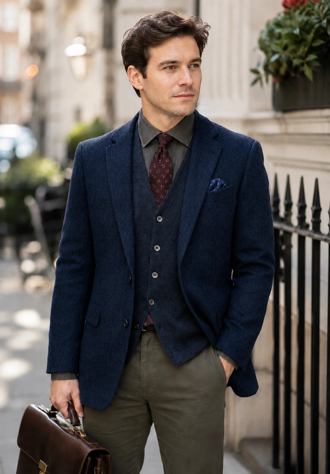 Men's navy herringbone jacket