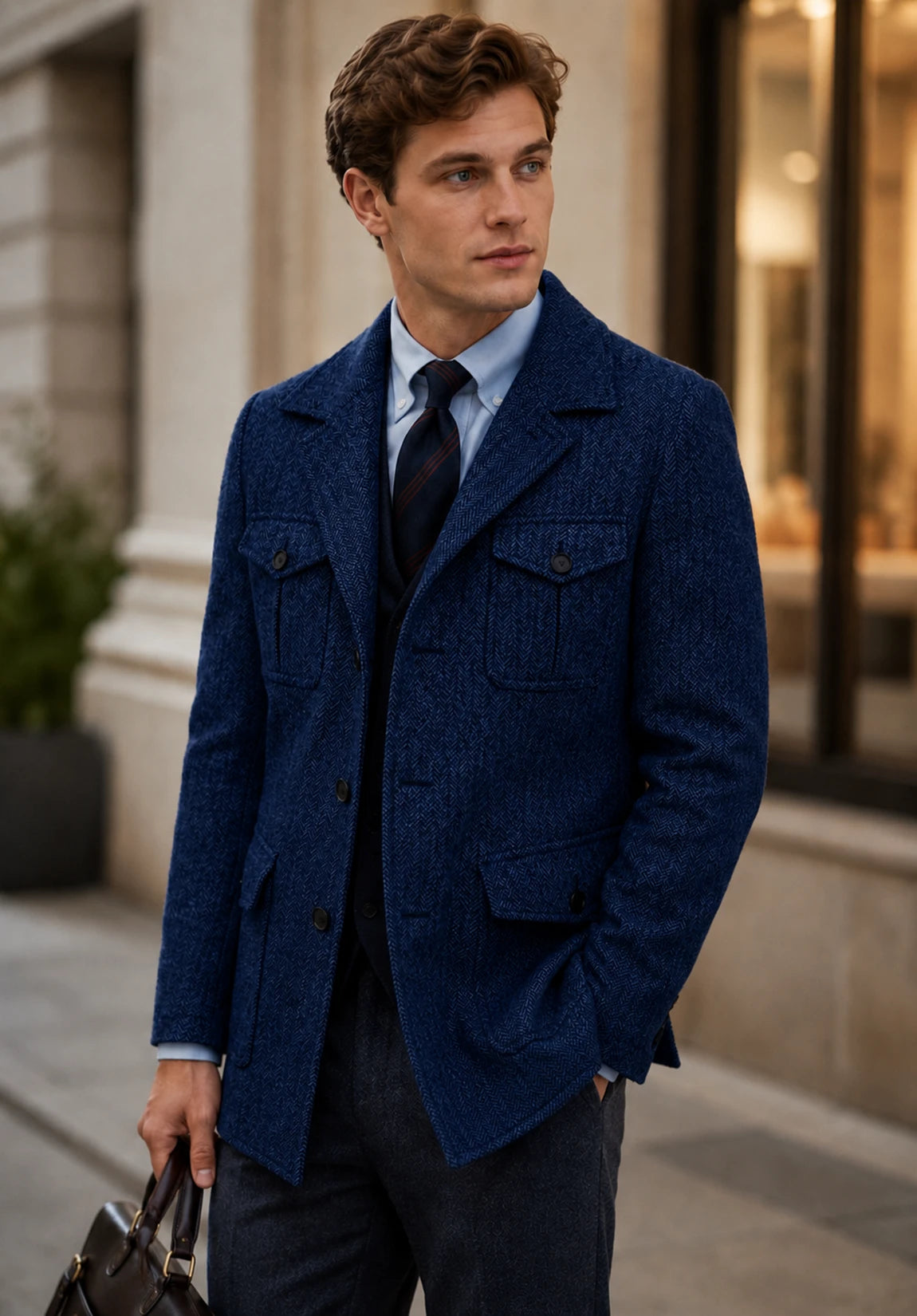 Men's navy herringbone jacket
