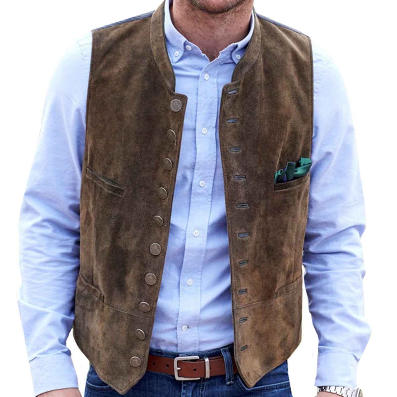 Men's brown suede vest with button front