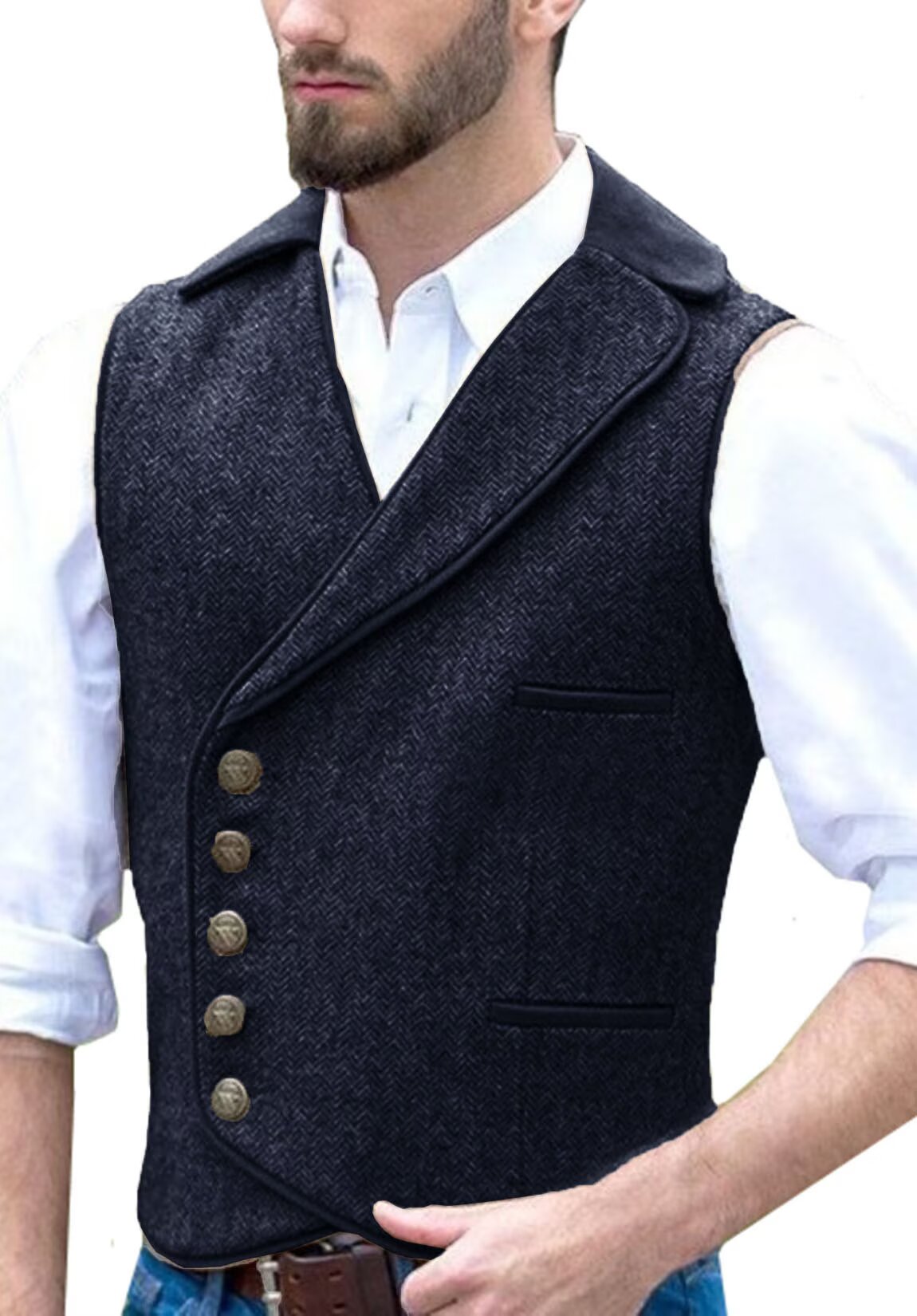 Men's navy tweed vest 