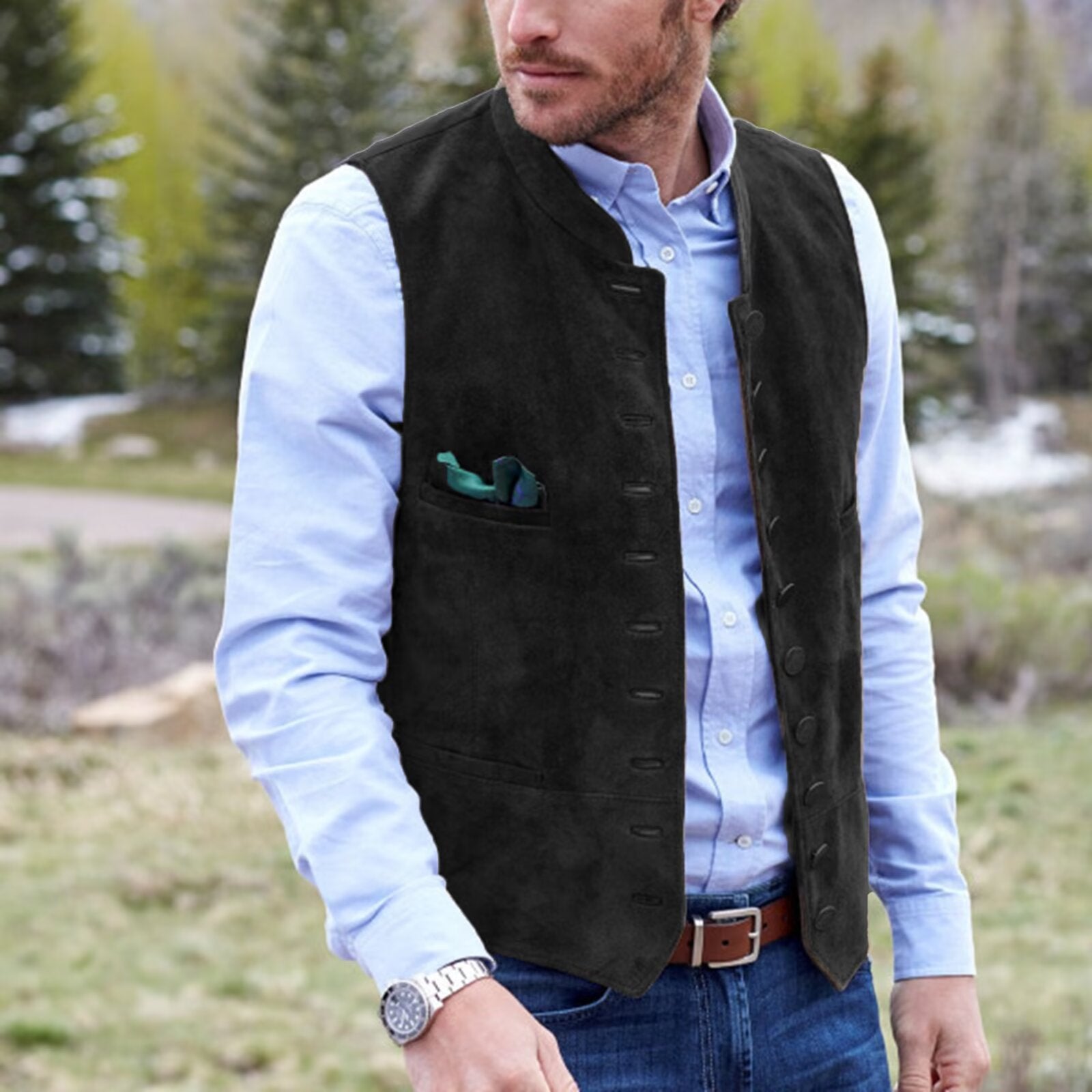 Men's black suede vest 