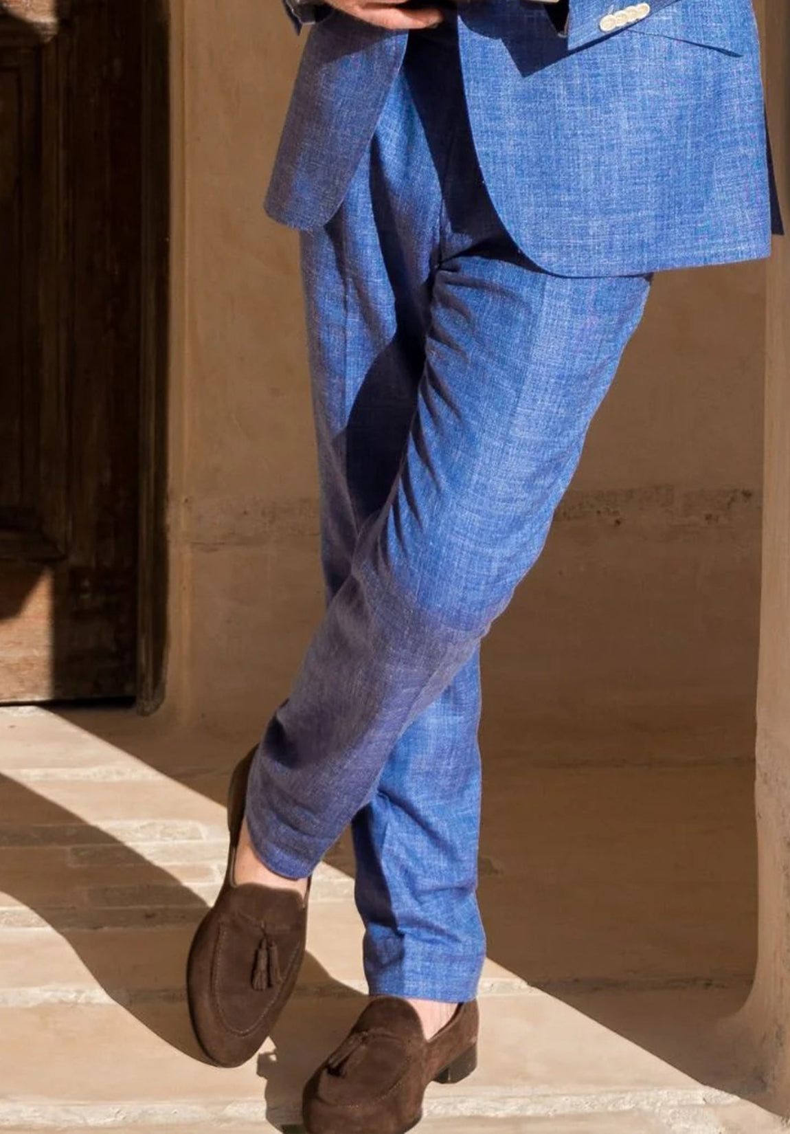 Men's Blue Linen Suit Trousers with Jacket