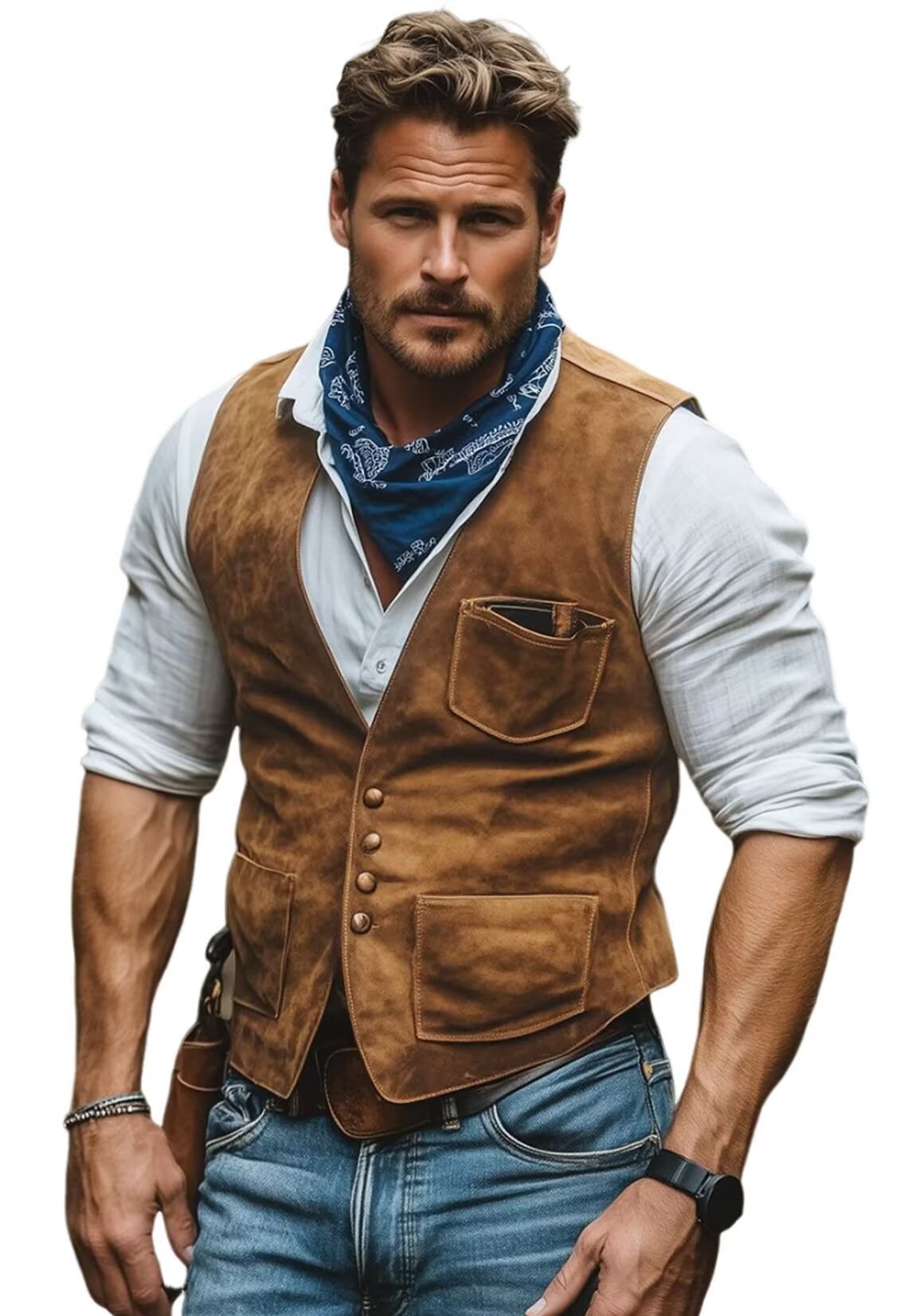 Men's khaki suede vest 