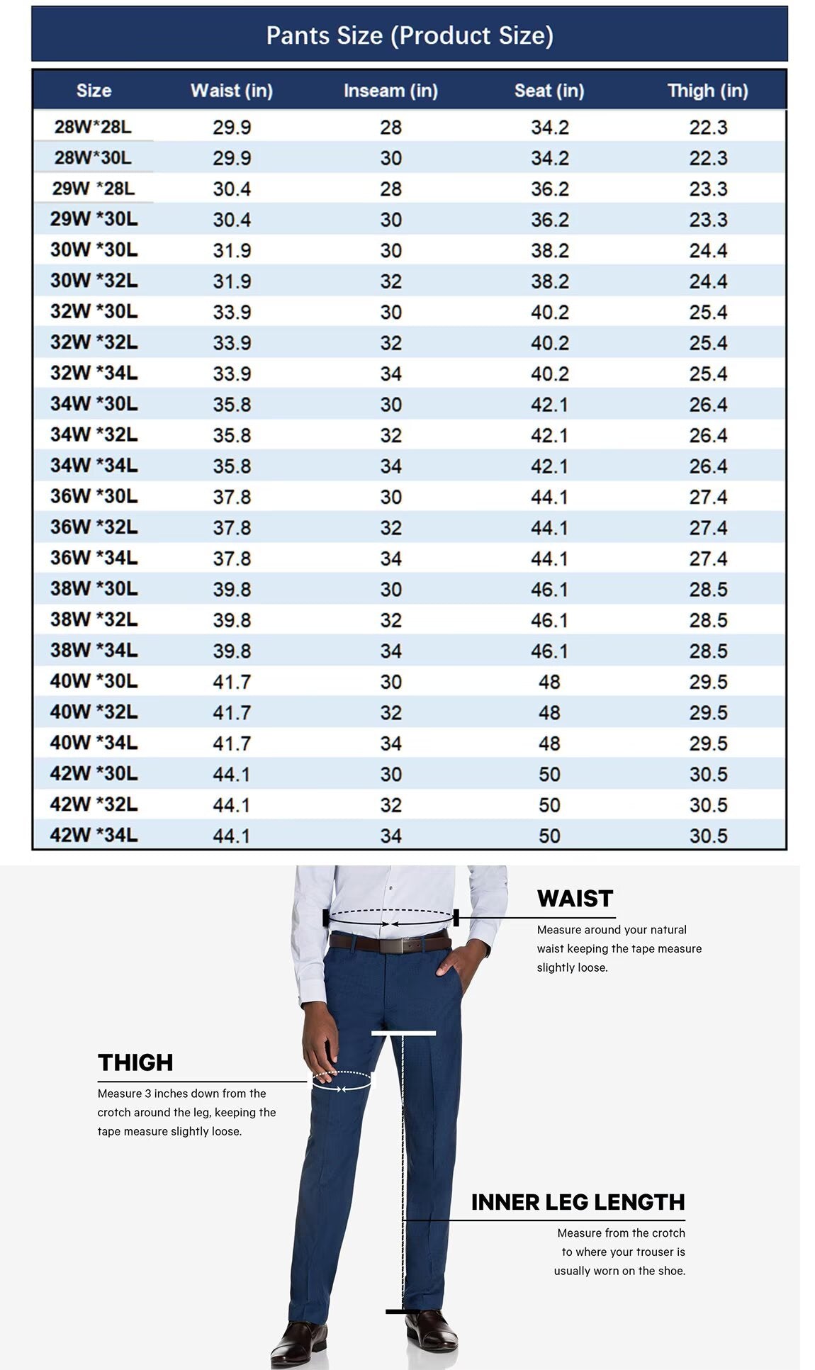 Men's Pants Sizes