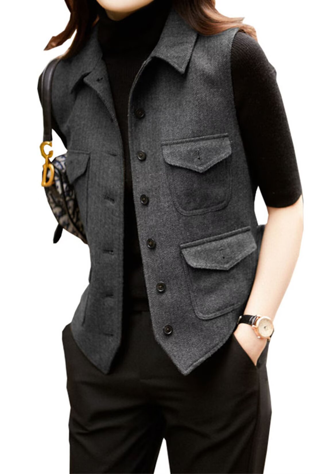 Women's gray tweed vest 