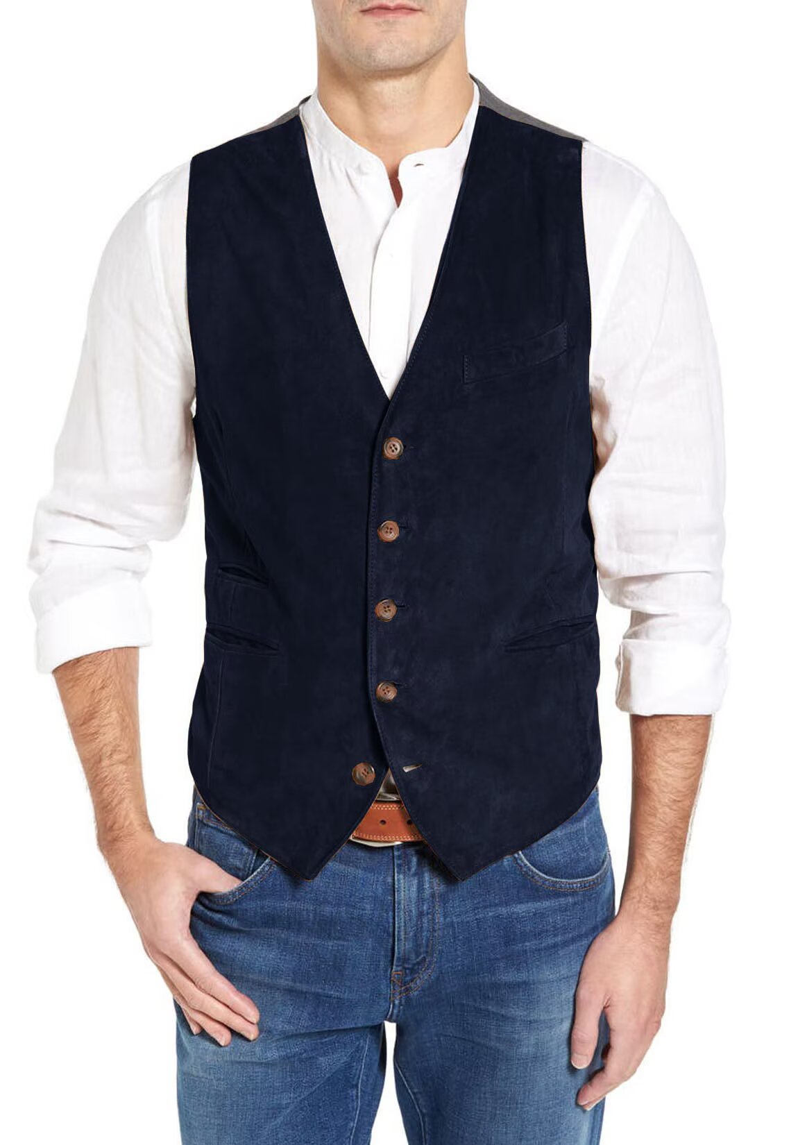 Men's navy suede vest 