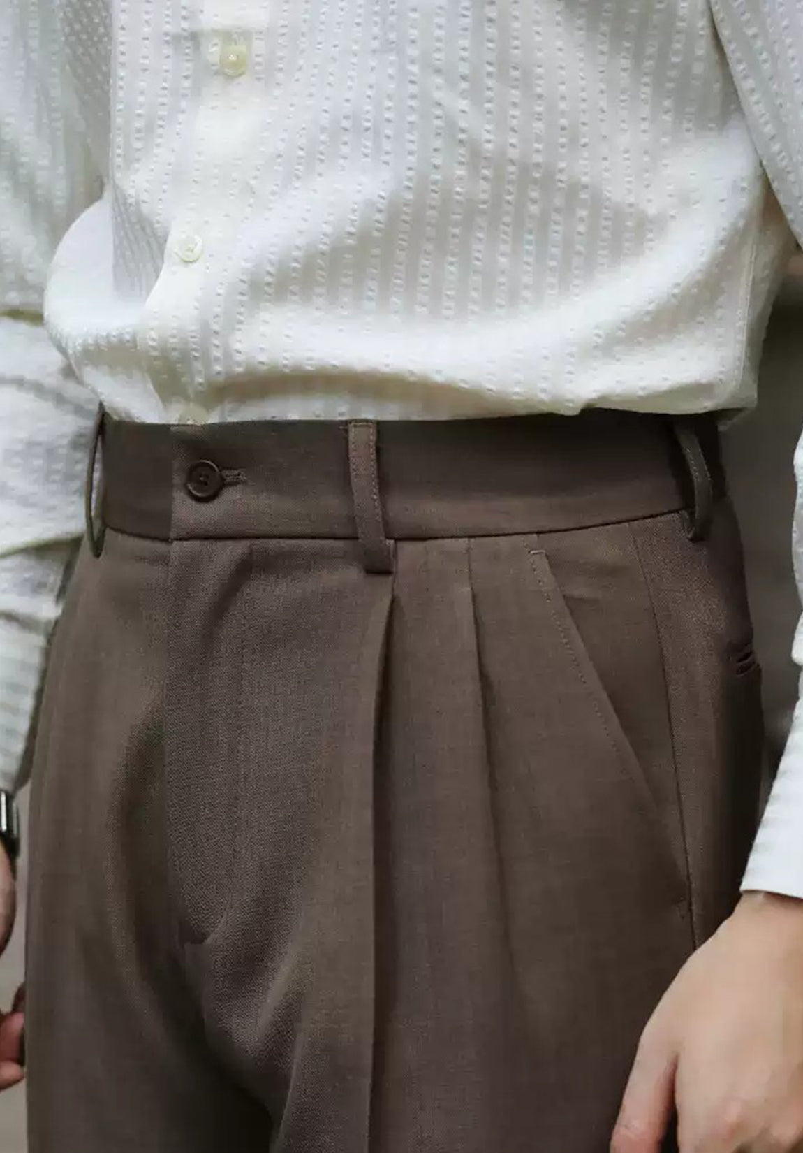 Men's Brown Dress Trousers £¬ Front Pleat Detail