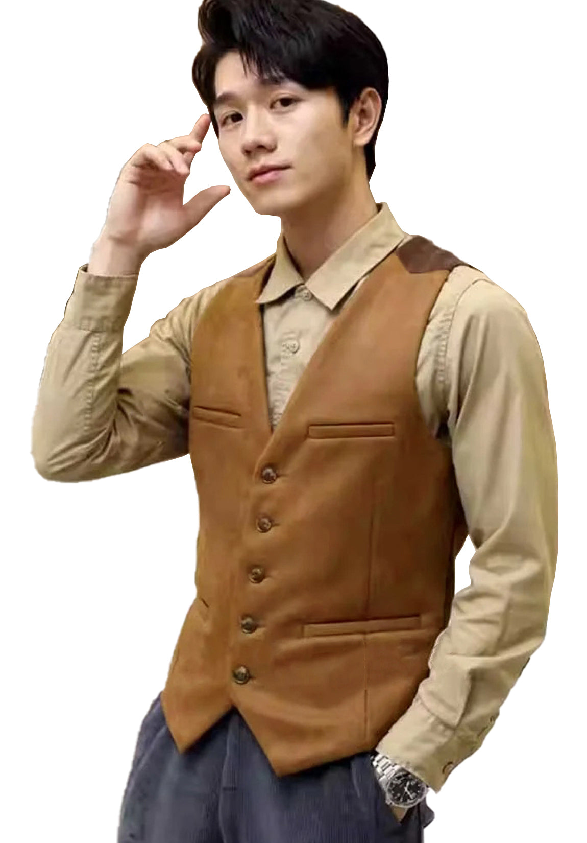 Men's khaki suede vest 