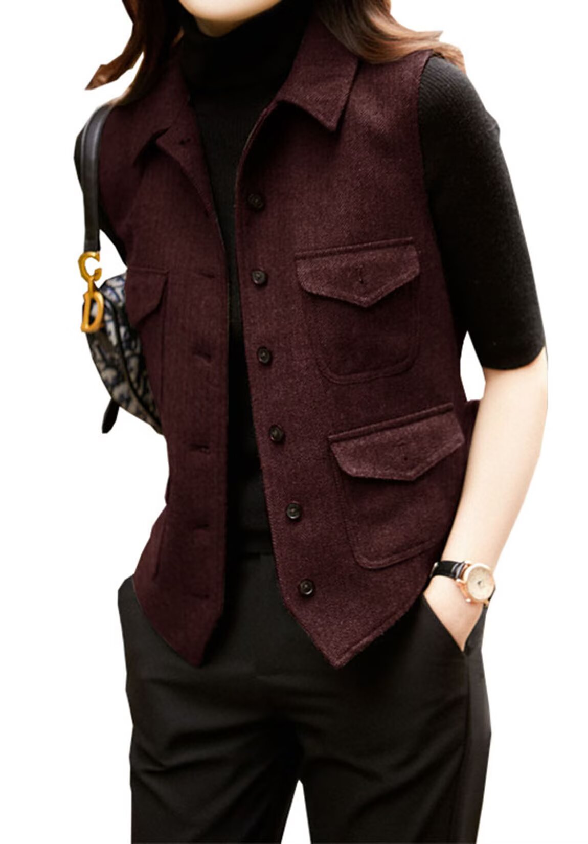 Women's red tweed vest 