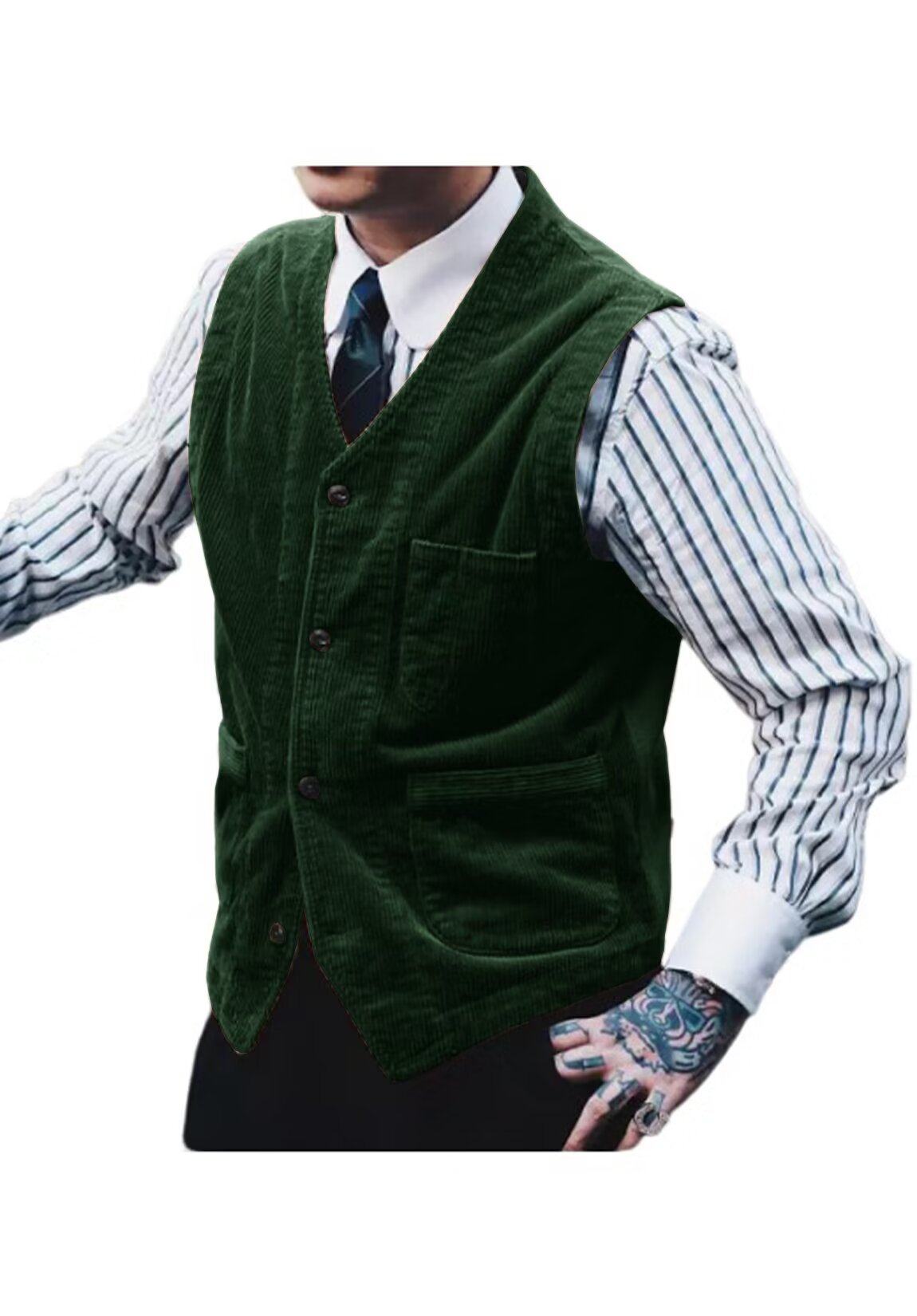 Men's green corduroy vest  
