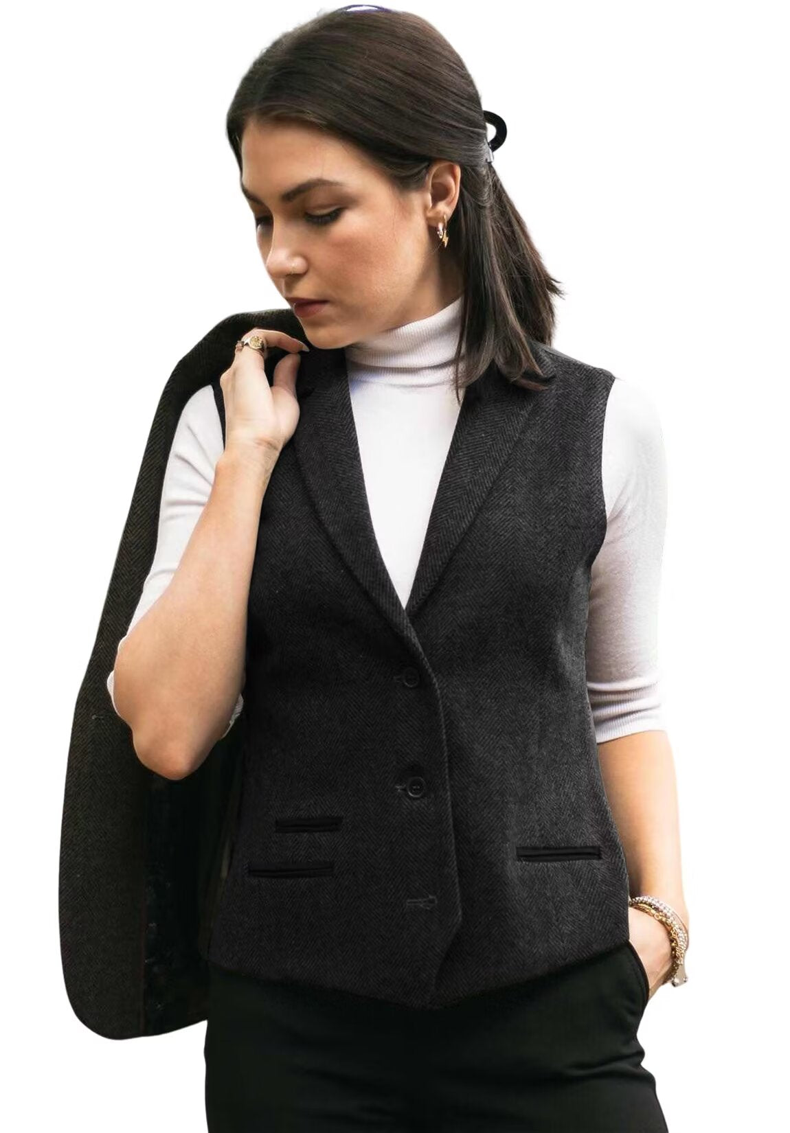 Women's black tweed vest 