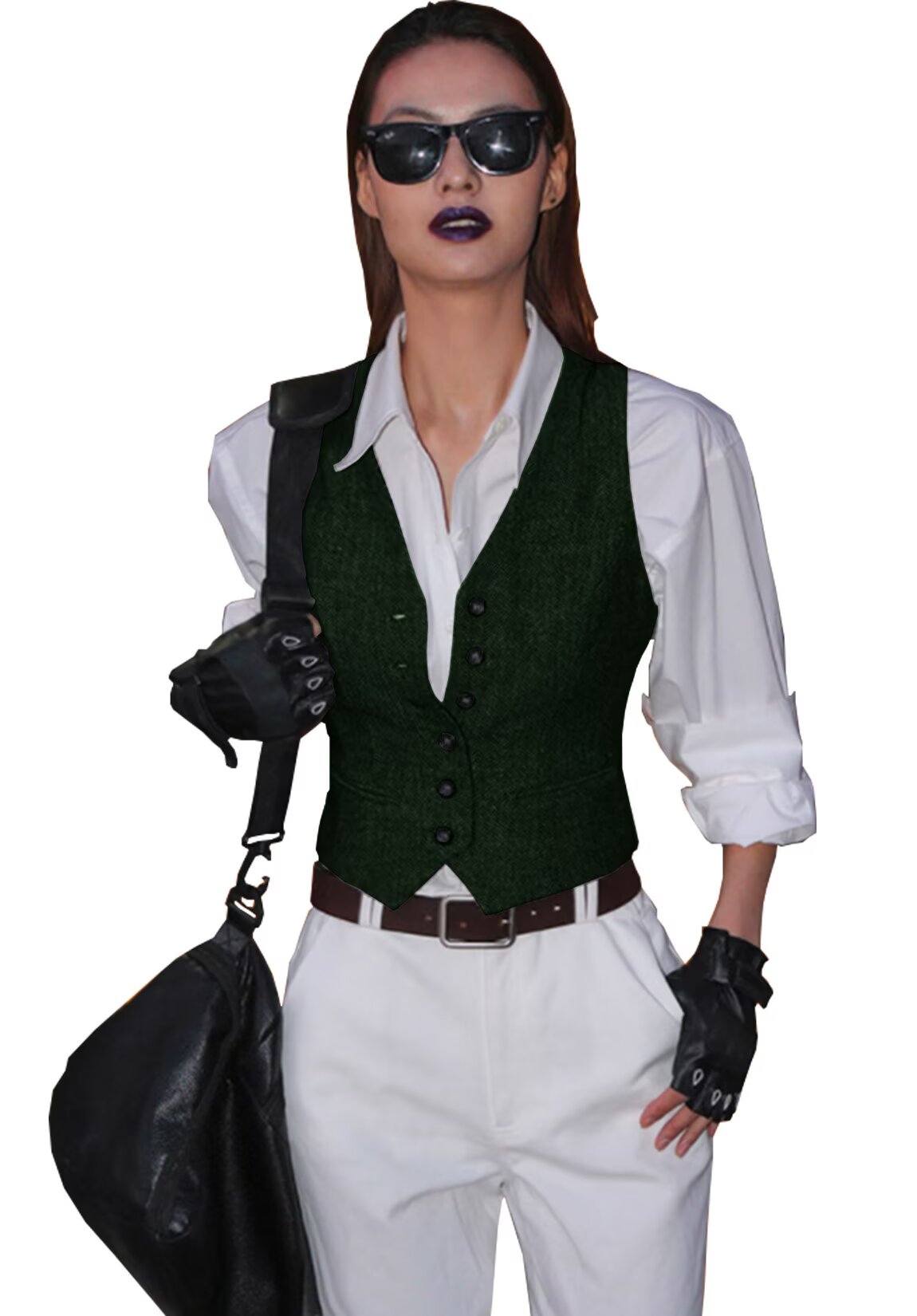 Women's green tweed vest 