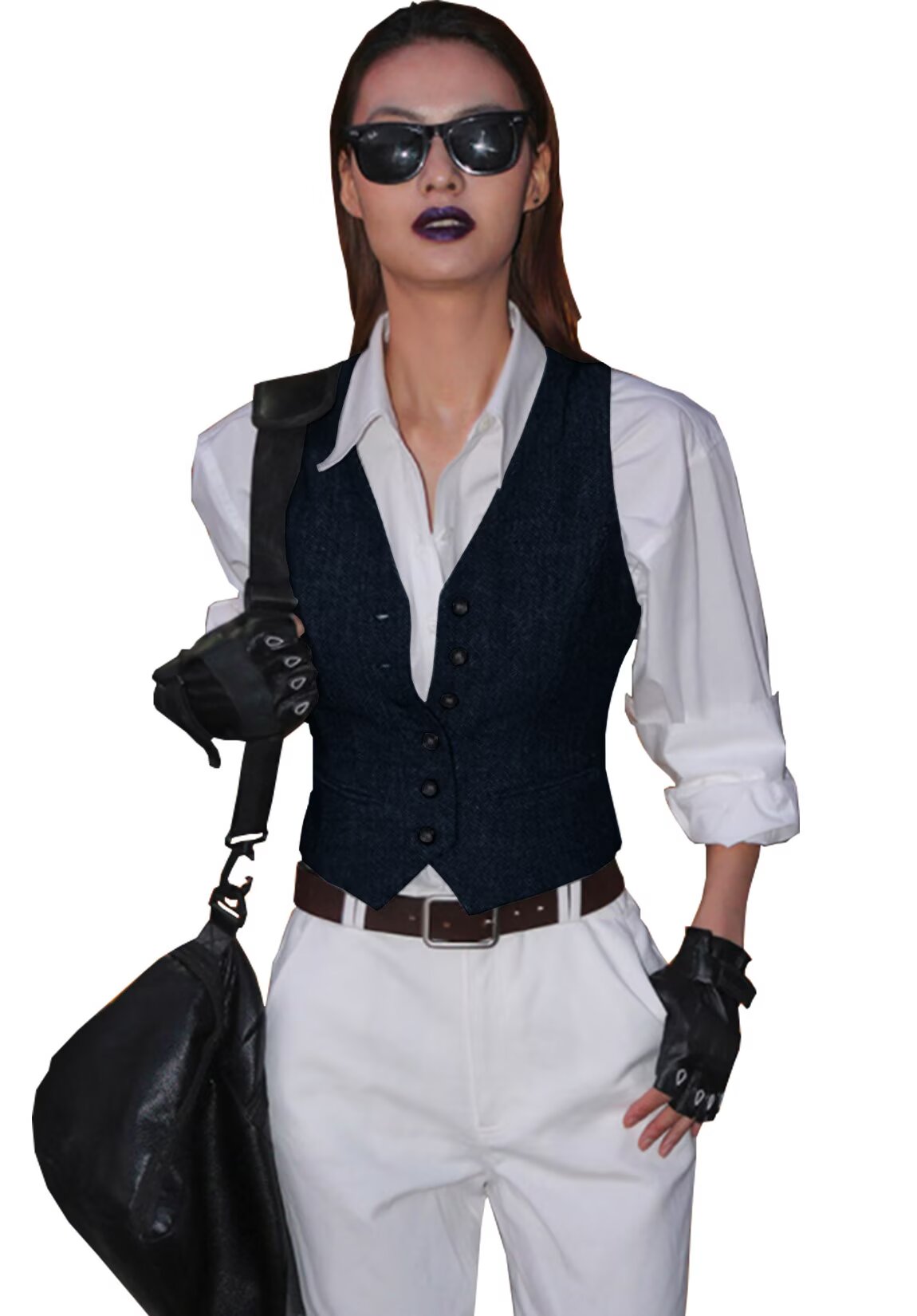 Women's navy tweed vest 