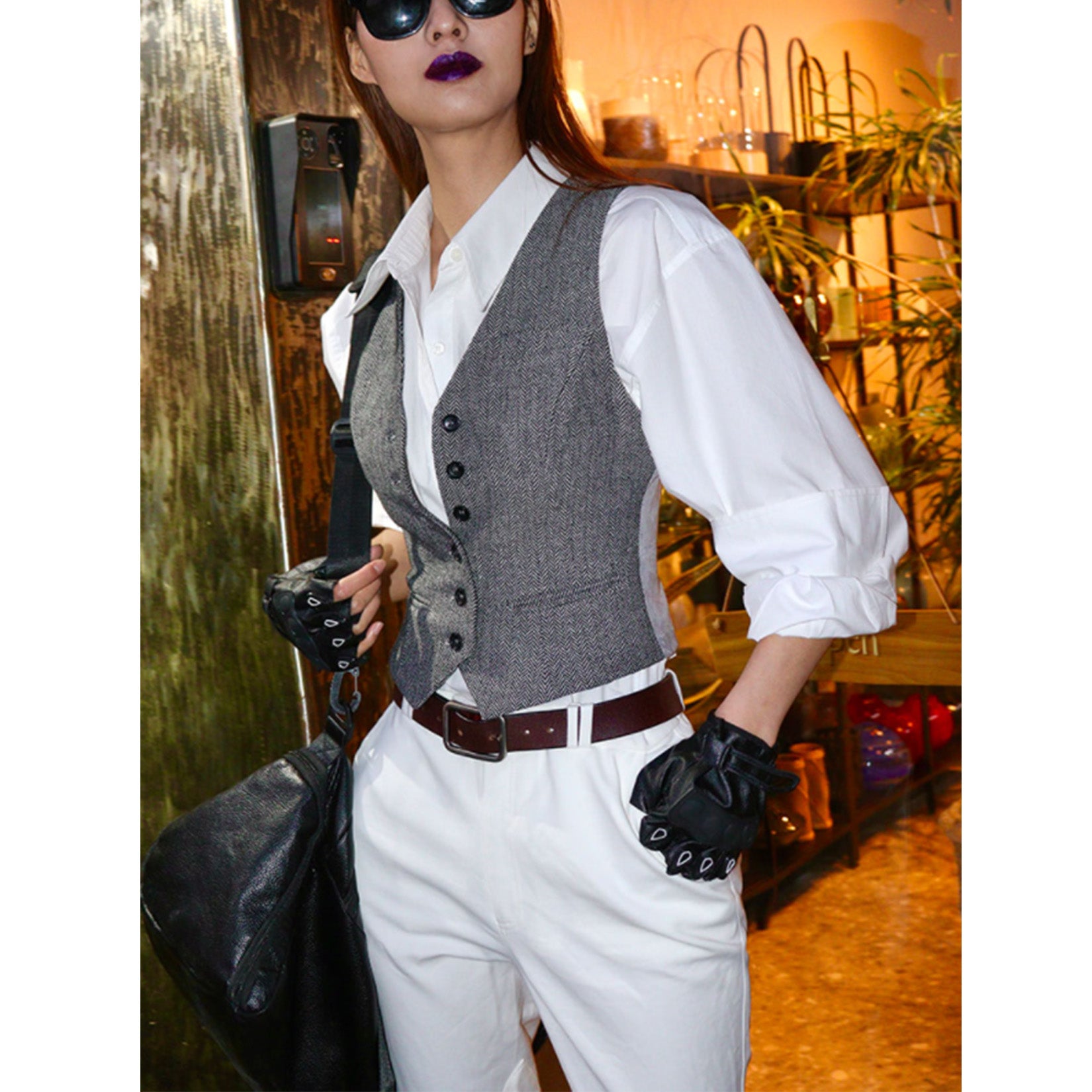 Women's navy tweed vest 