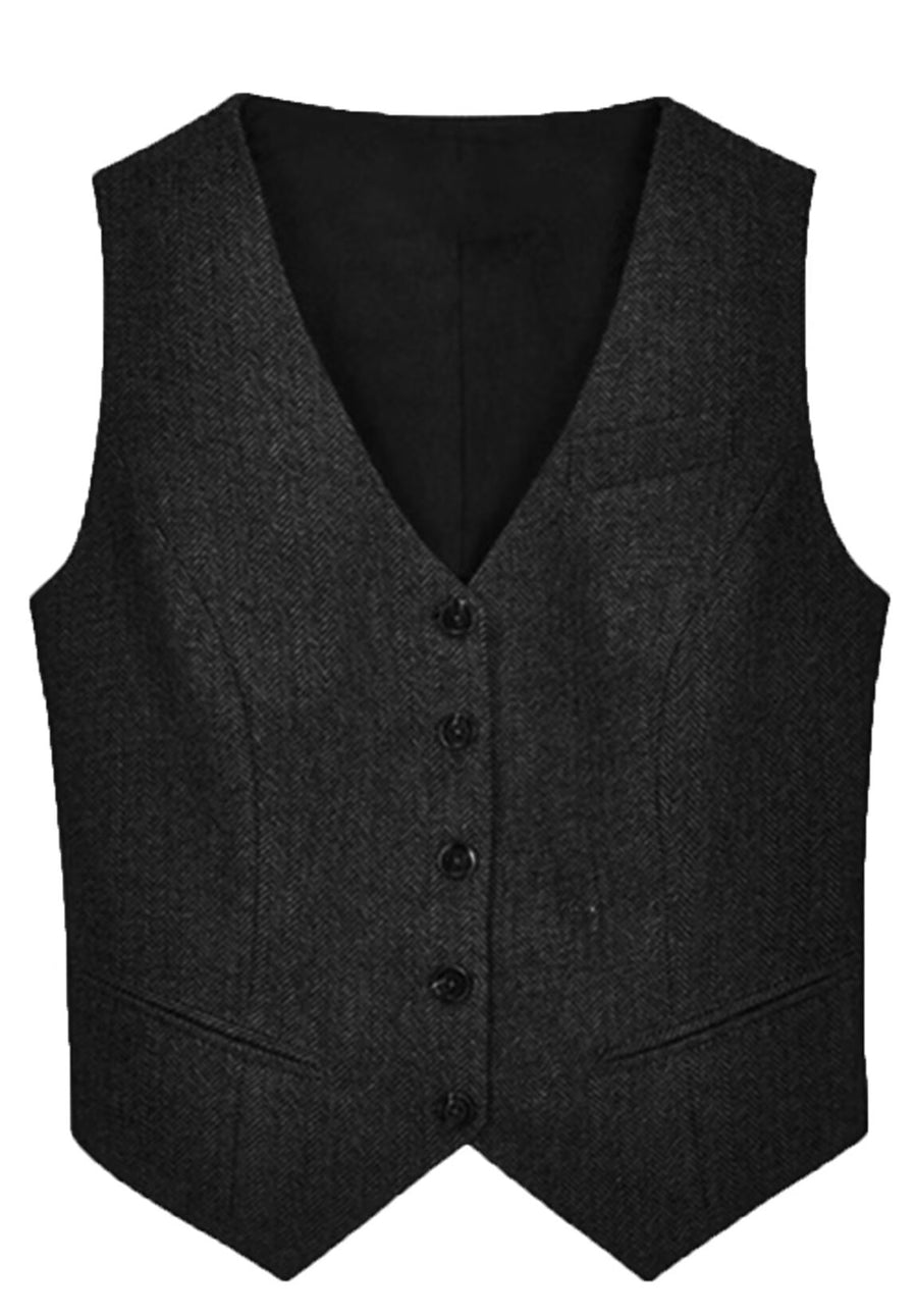 Women's black tweed vest 