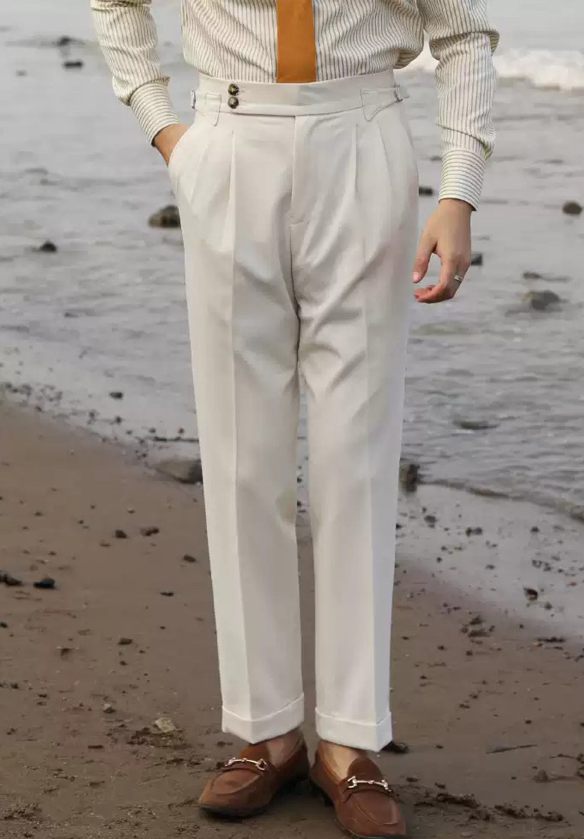 Men's Ivory Formal Trousers £¬ Front View (Slim Fit)