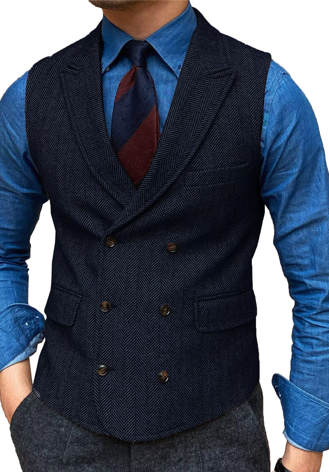 Men's navy tweed vest 