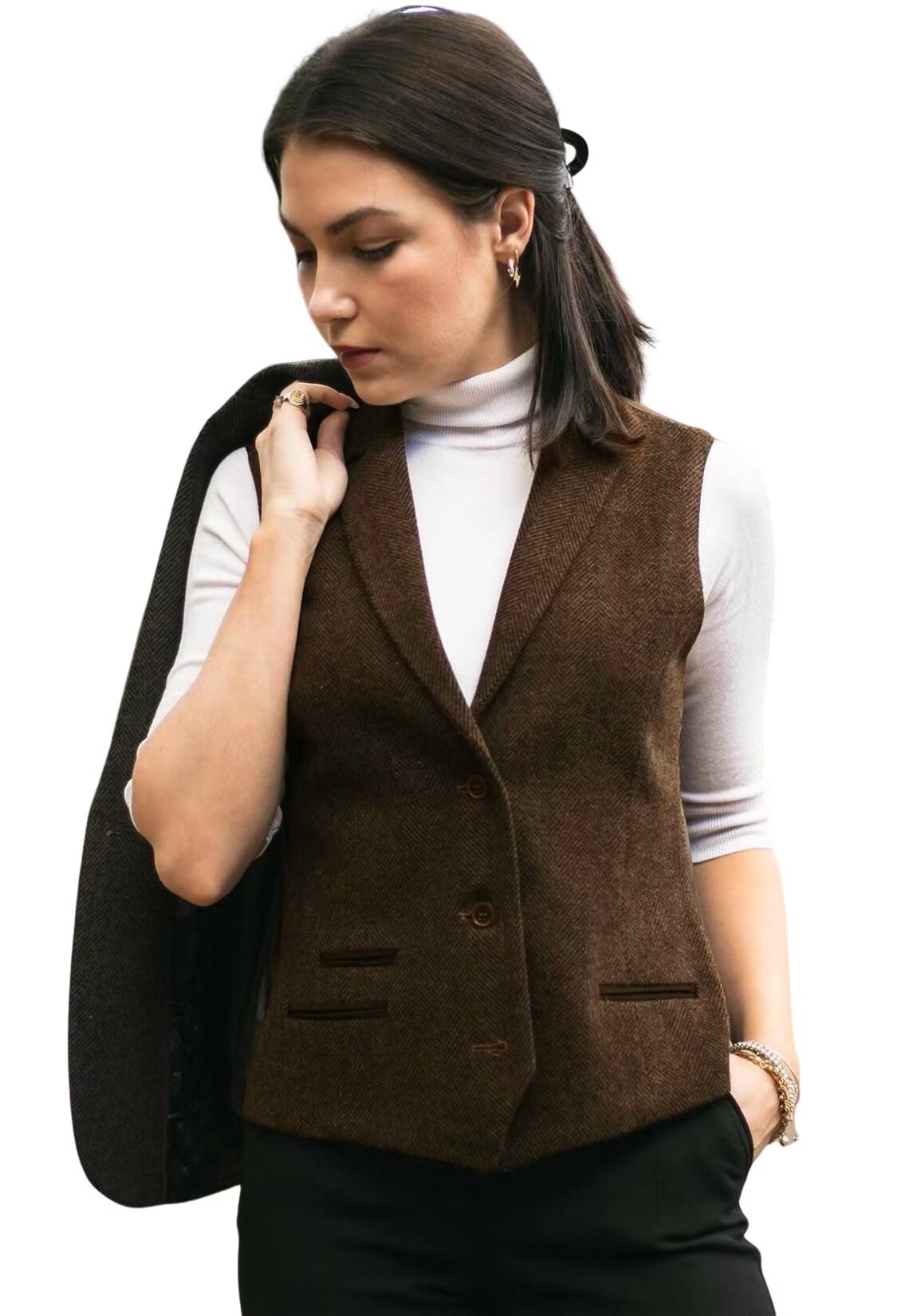 Women's brown tweed vest 