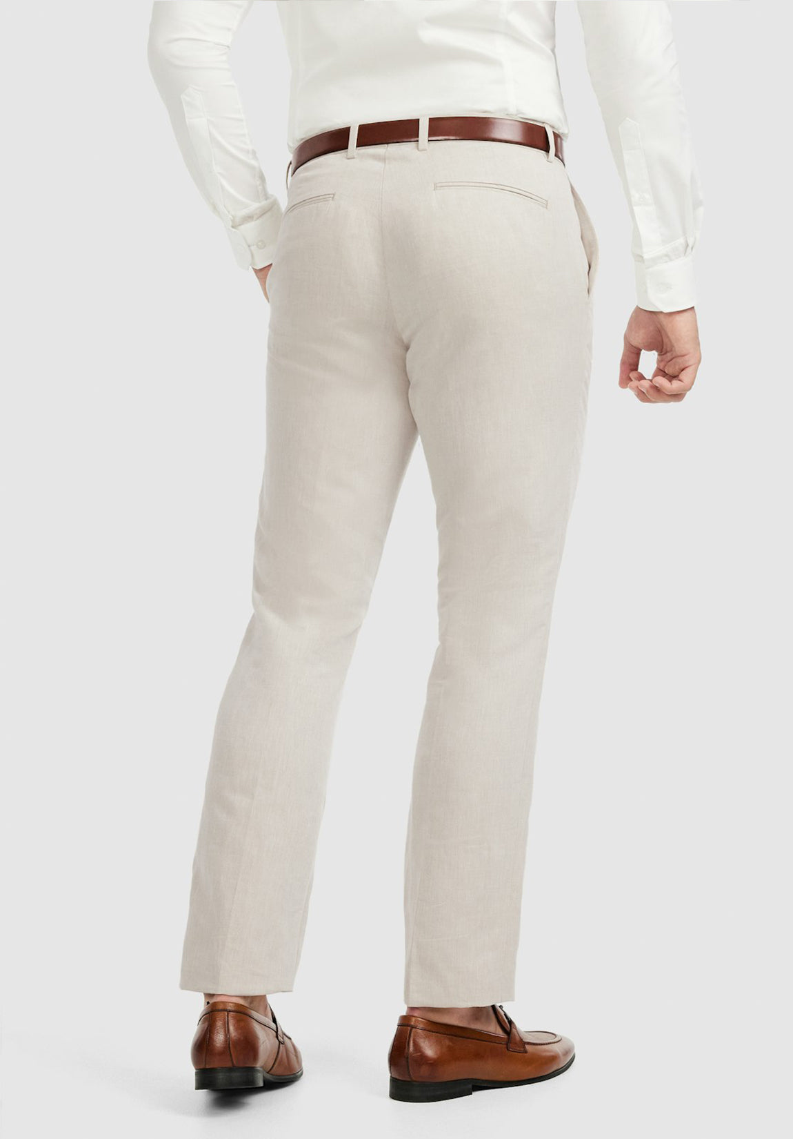 men beige dress pants slim fit back view formal style