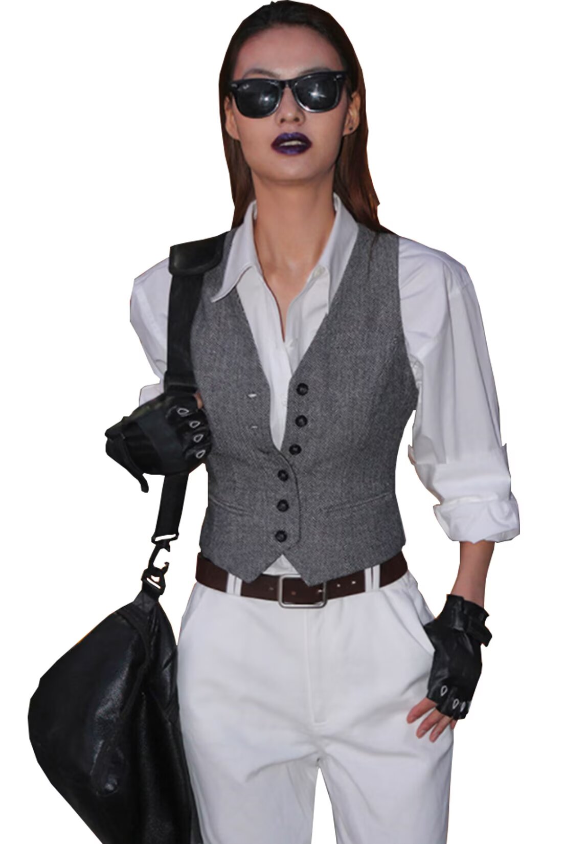 Women's gray tweed vest 