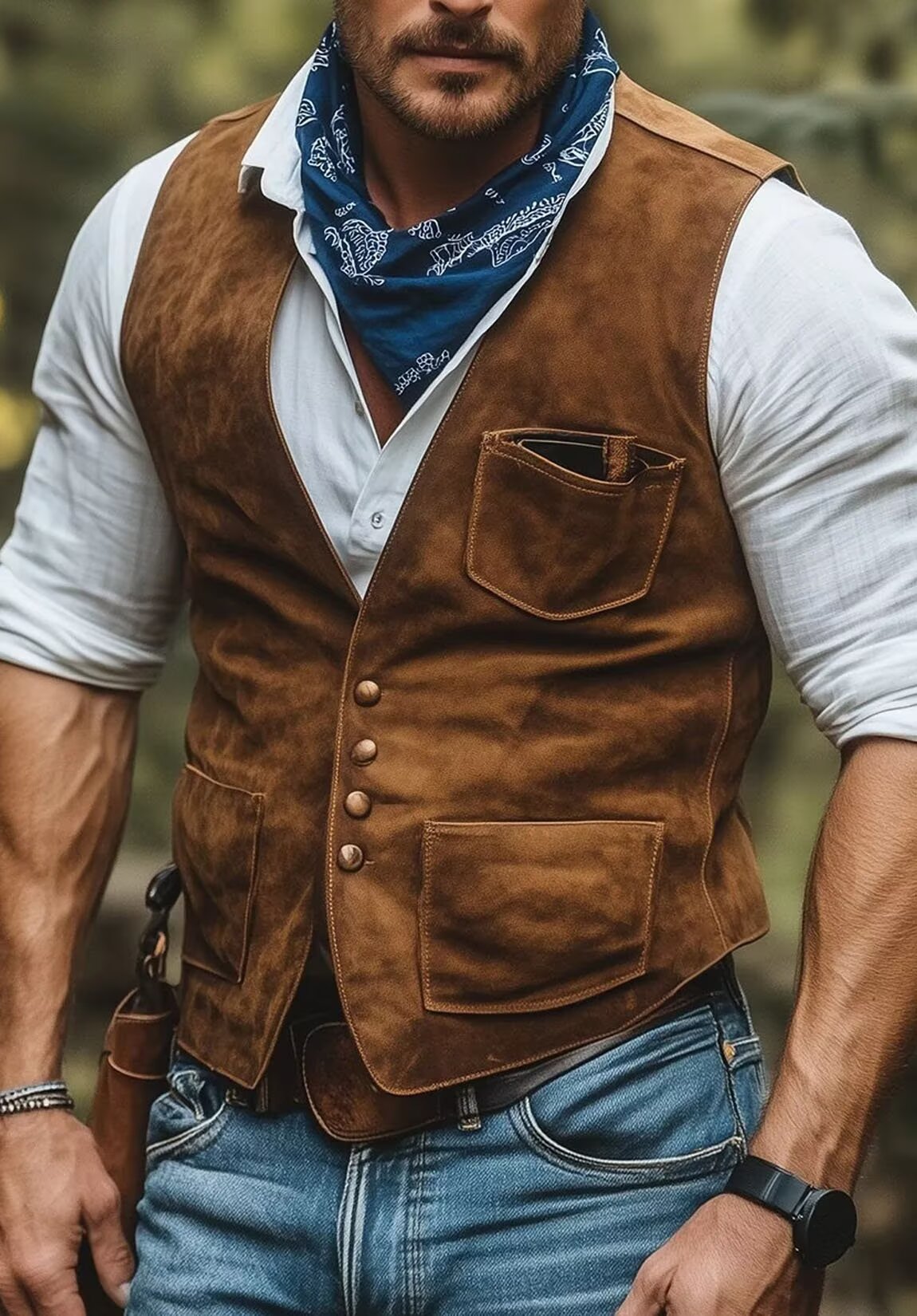 Men's dark gray suede vest 