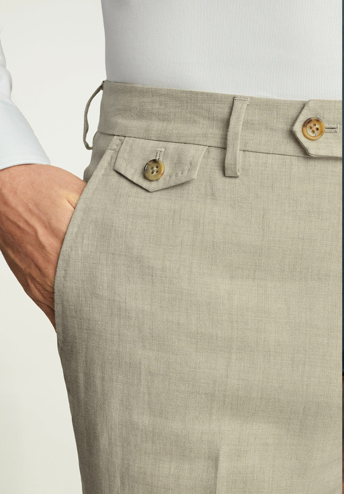 Men's Beige Linen Trousers: Pocket Details