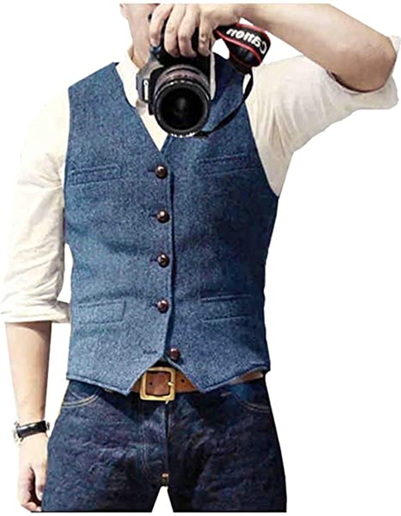 Men's khaki tweed vest 