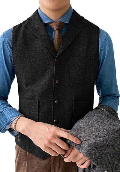 Men's black tweed vest 