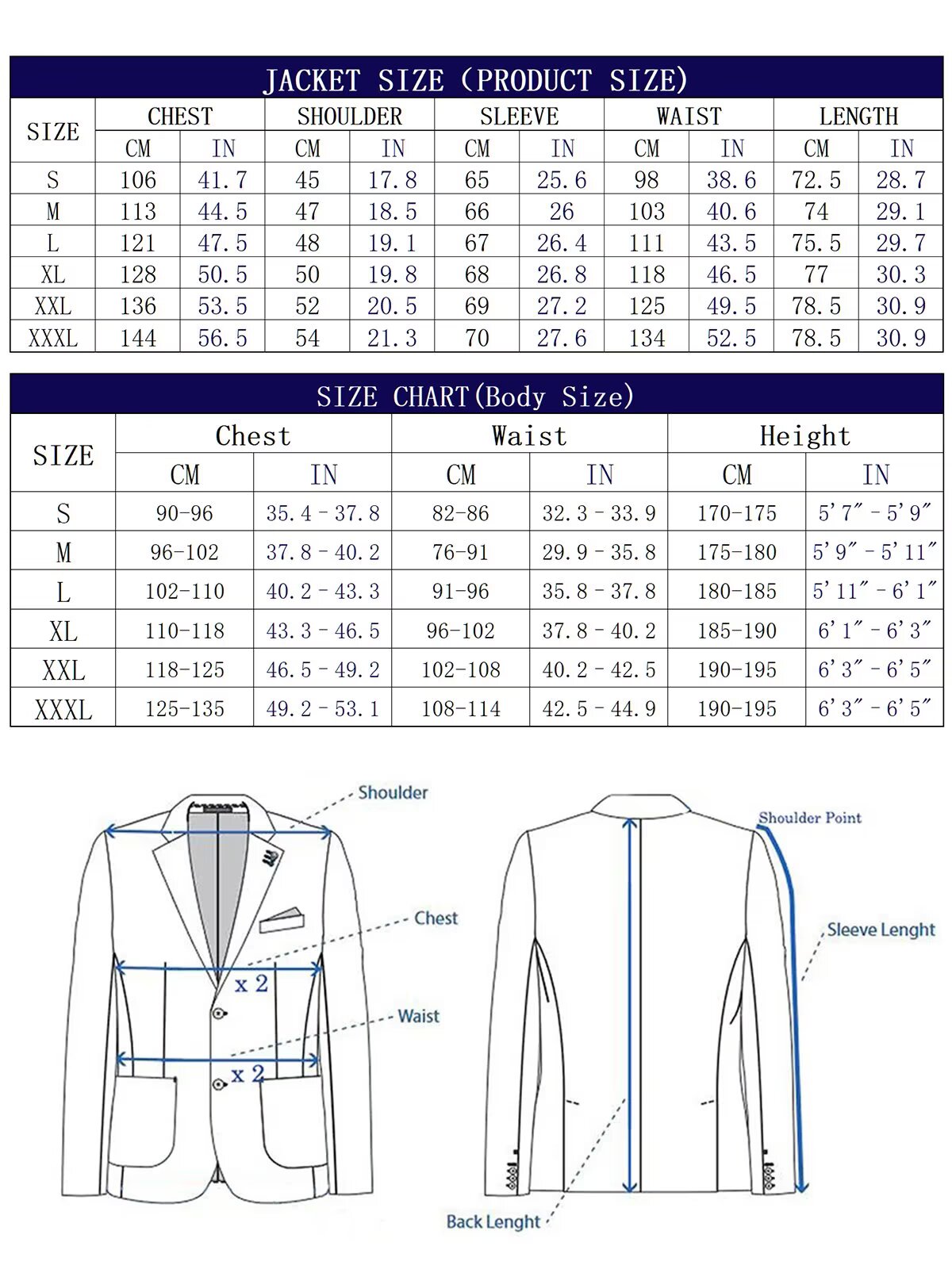 Men's Jacket Size Chart