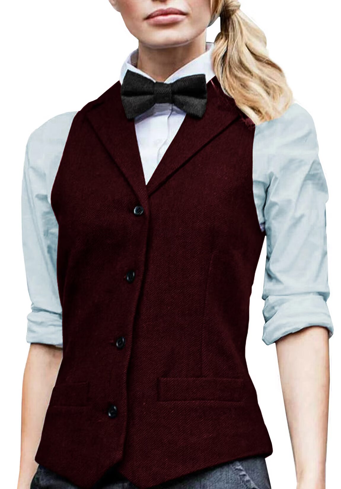 Women's burgundy tweed vest 