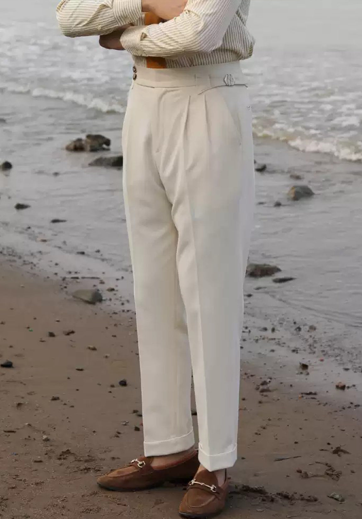 Men's Ivory Formal Trousers £¬ Side View (Slim Fit)
