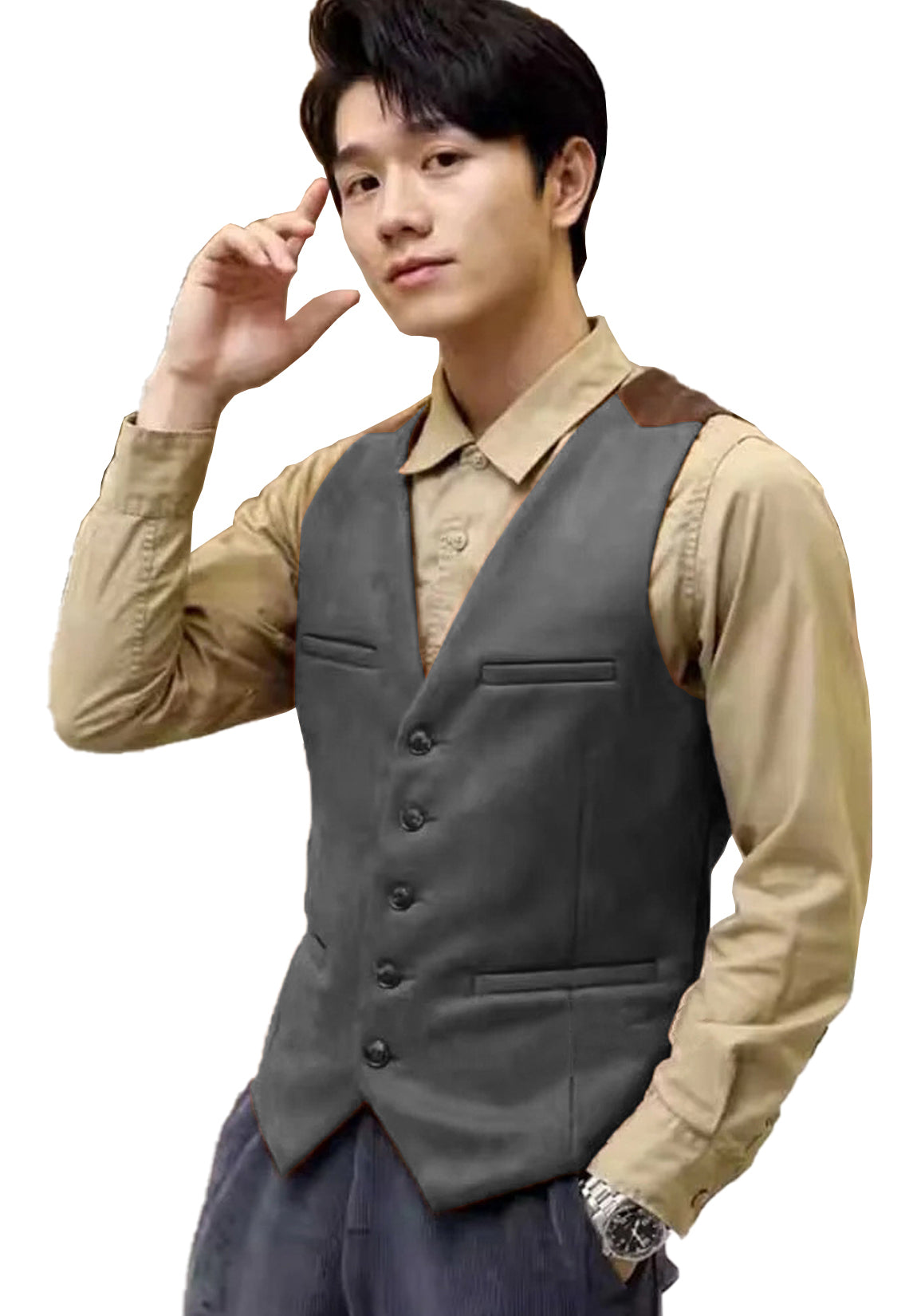 Men's dark gray suede vest 