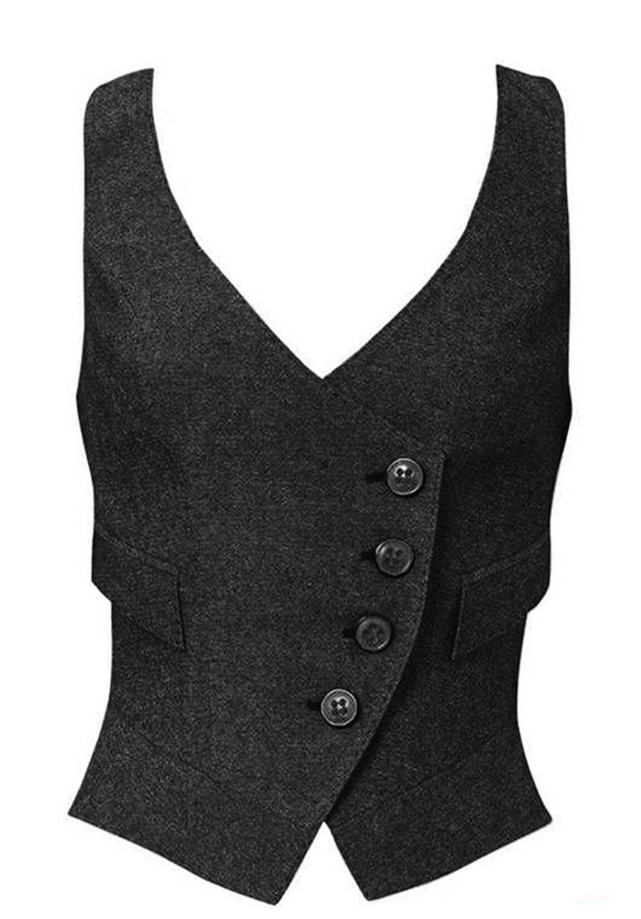 Women's black tweed vest 