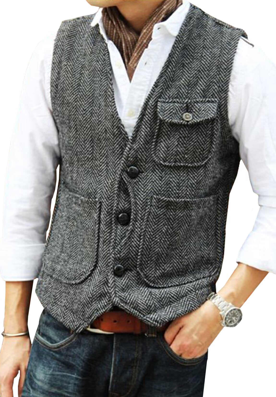 Men's gray tweed vest  