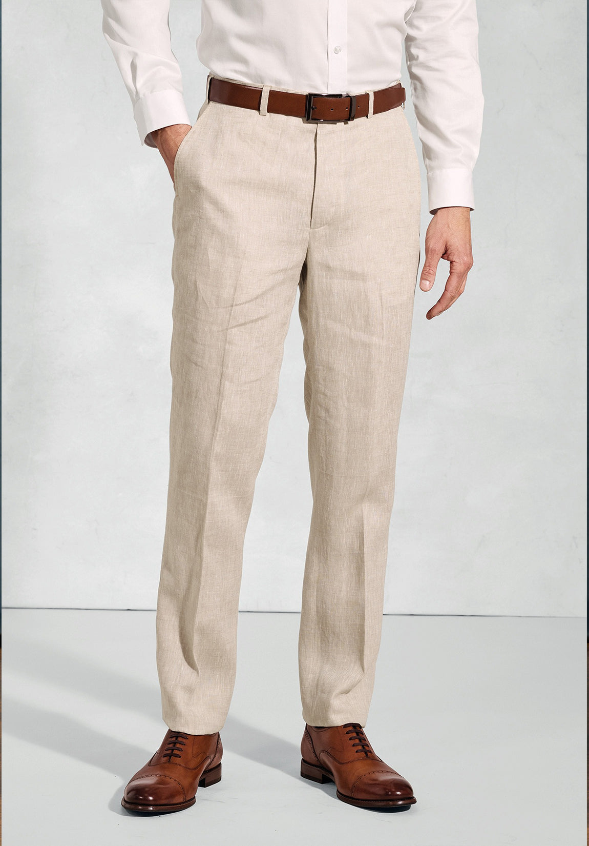 men Beige pants front view tailored fit
