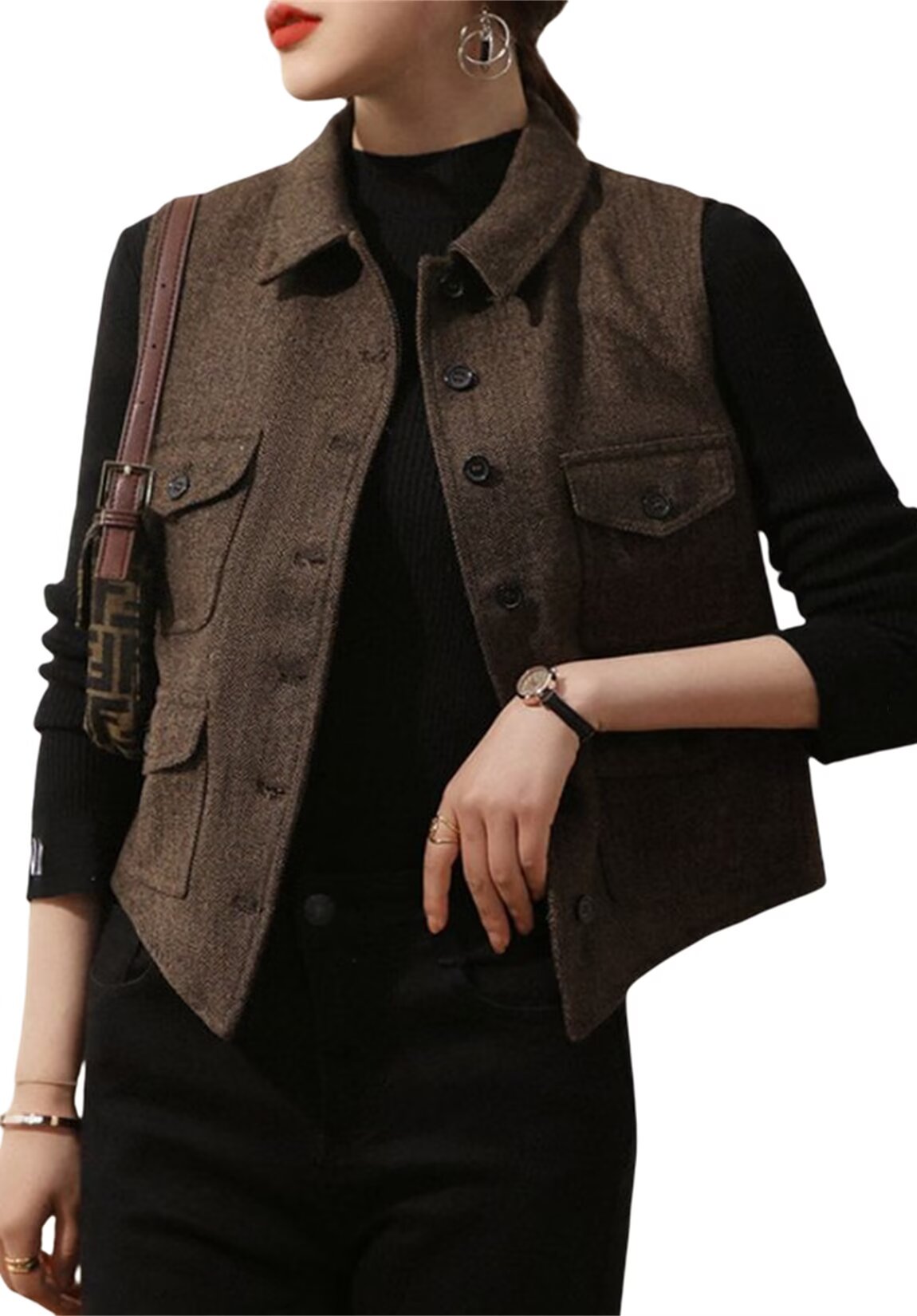 Women's brown tweed vest 