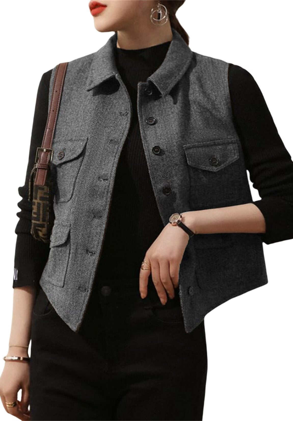 Women's gray tweed vest 