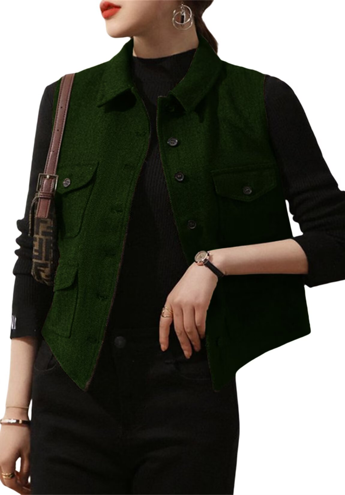 Women's green tweed vest 