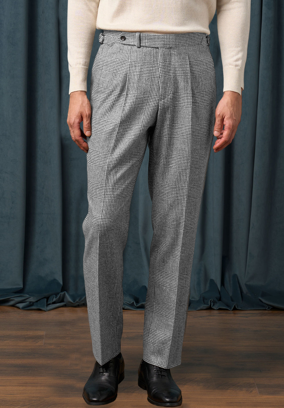 men black plaid pants front view tailored fit