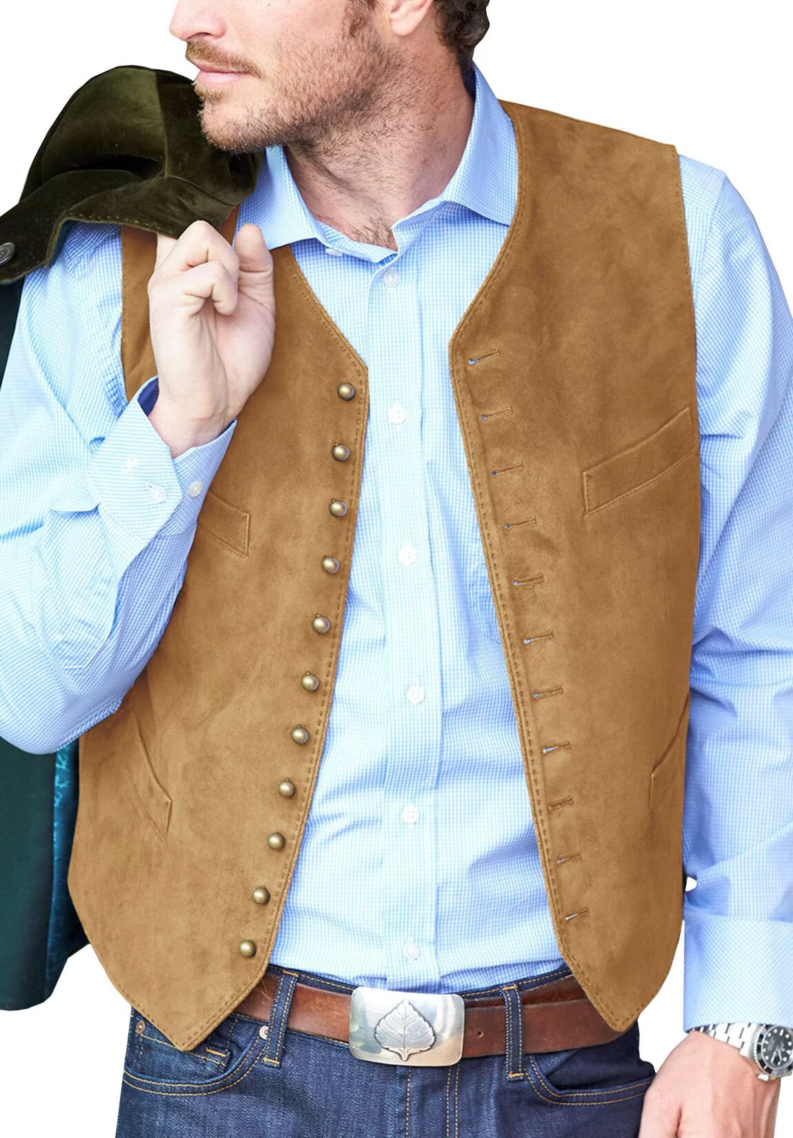Men's khaki suede vest 