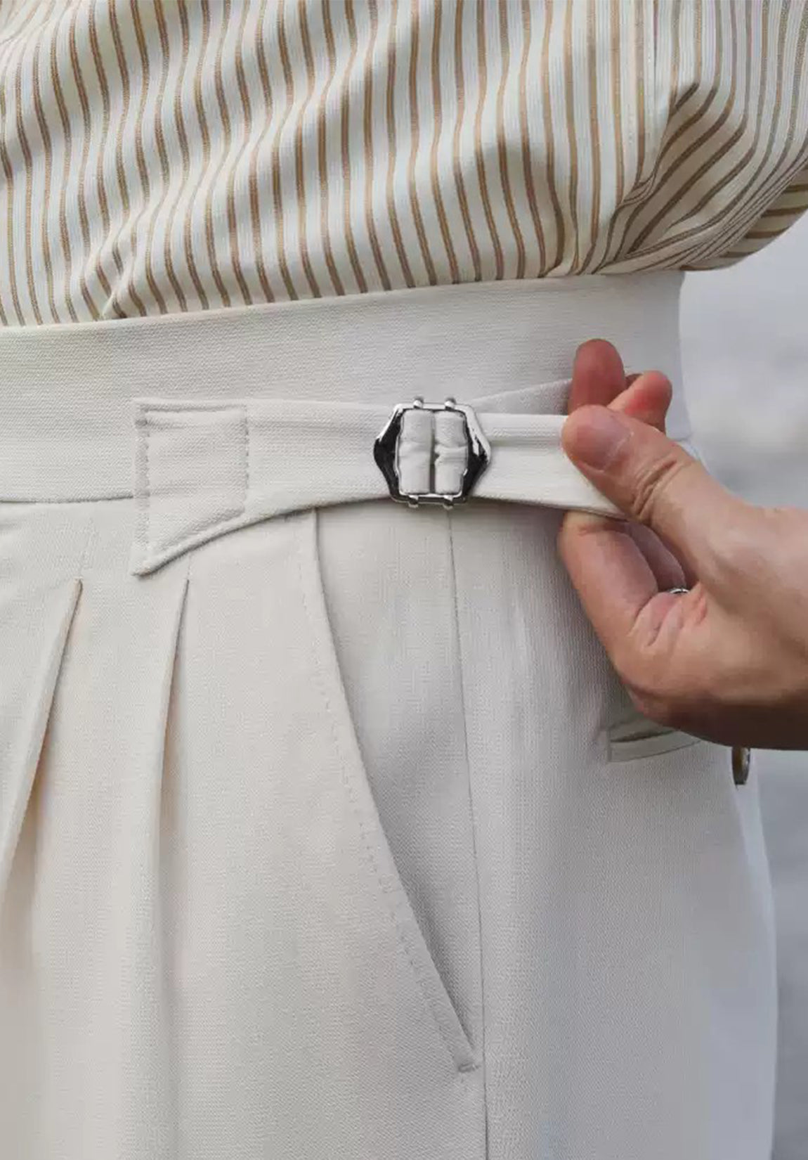 Men's Ivory Formal Trousers £¬Adjustable Waist Detail