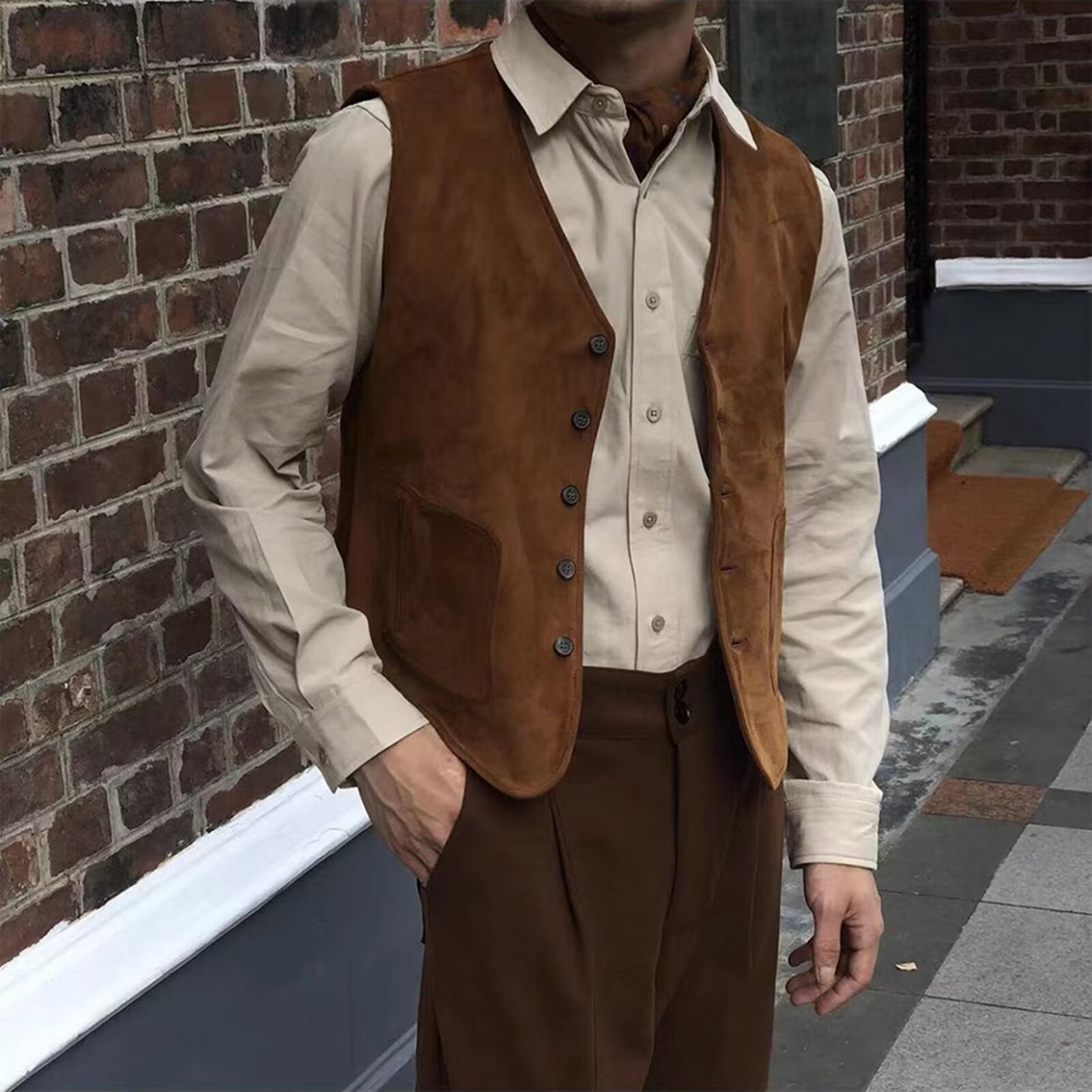 Men's khaki suede vest 