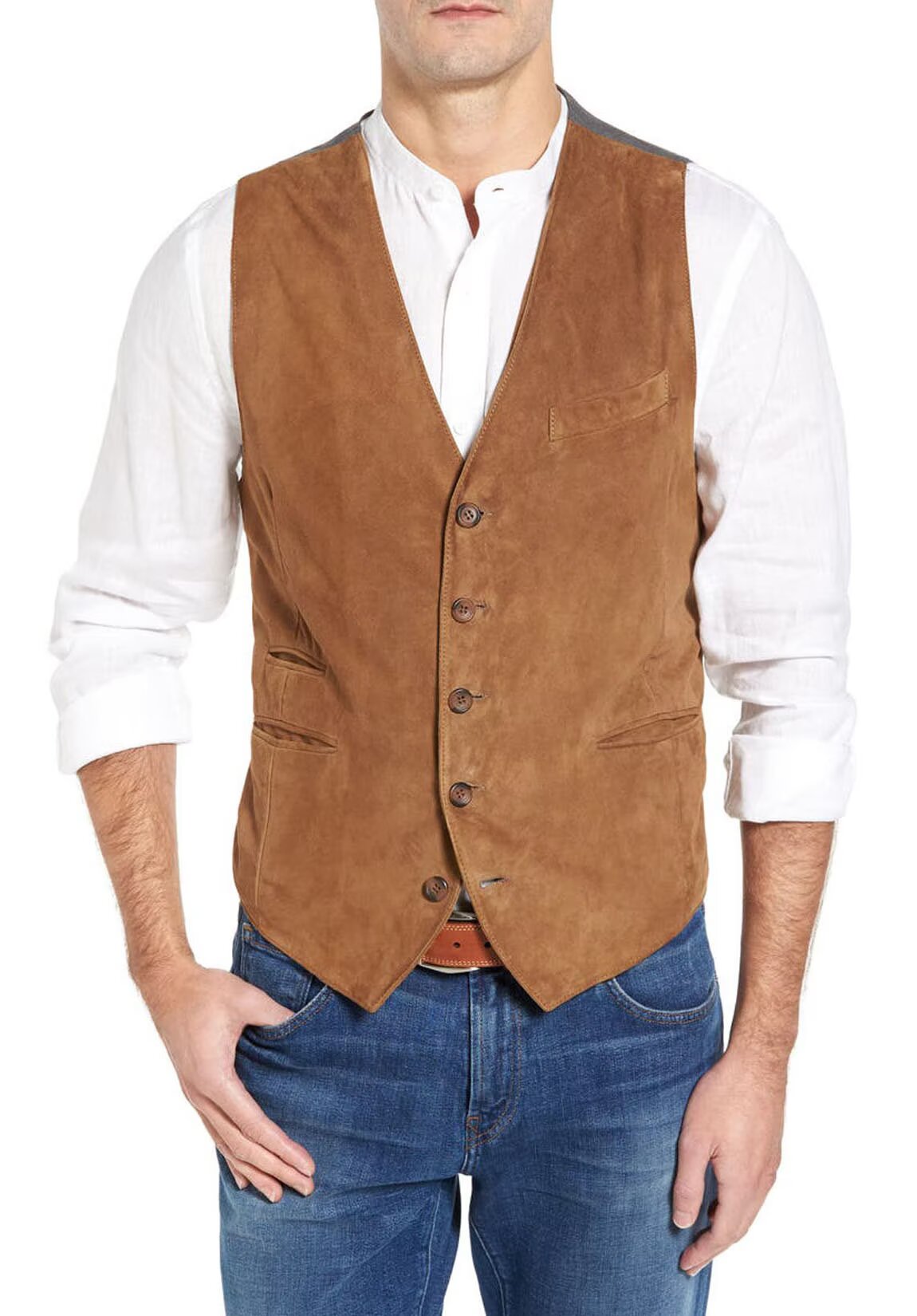 Men's khaki suede vest 