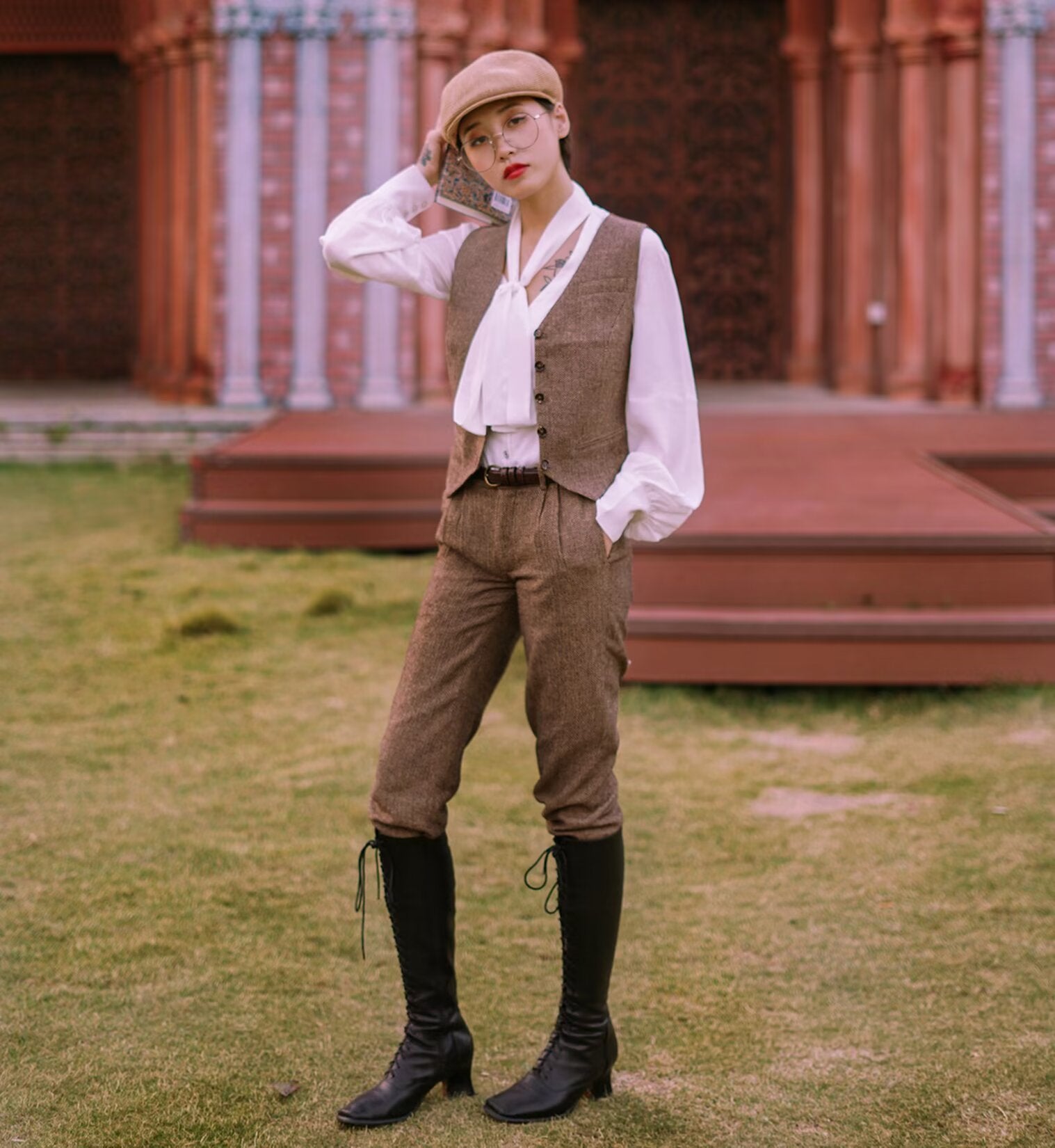 Women's navy tweed vest 