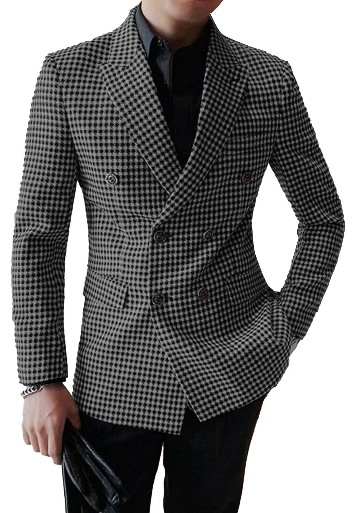 Men's Dark Grey Houndstooth Jacket