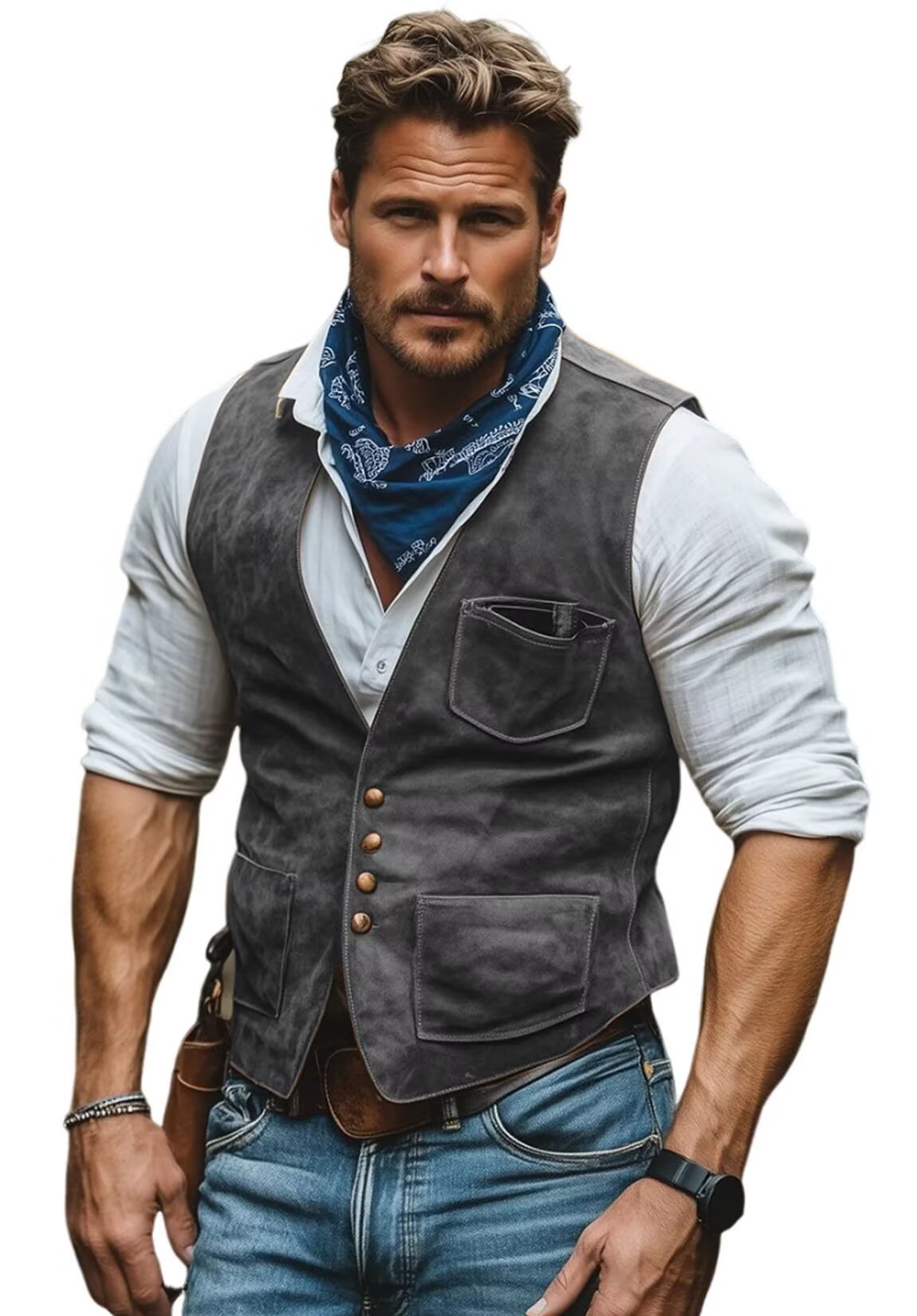 Men's dark gray suede vest 