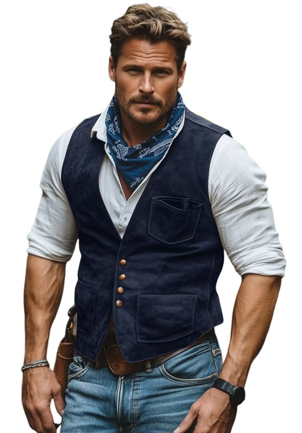 Men's navy suede vest 