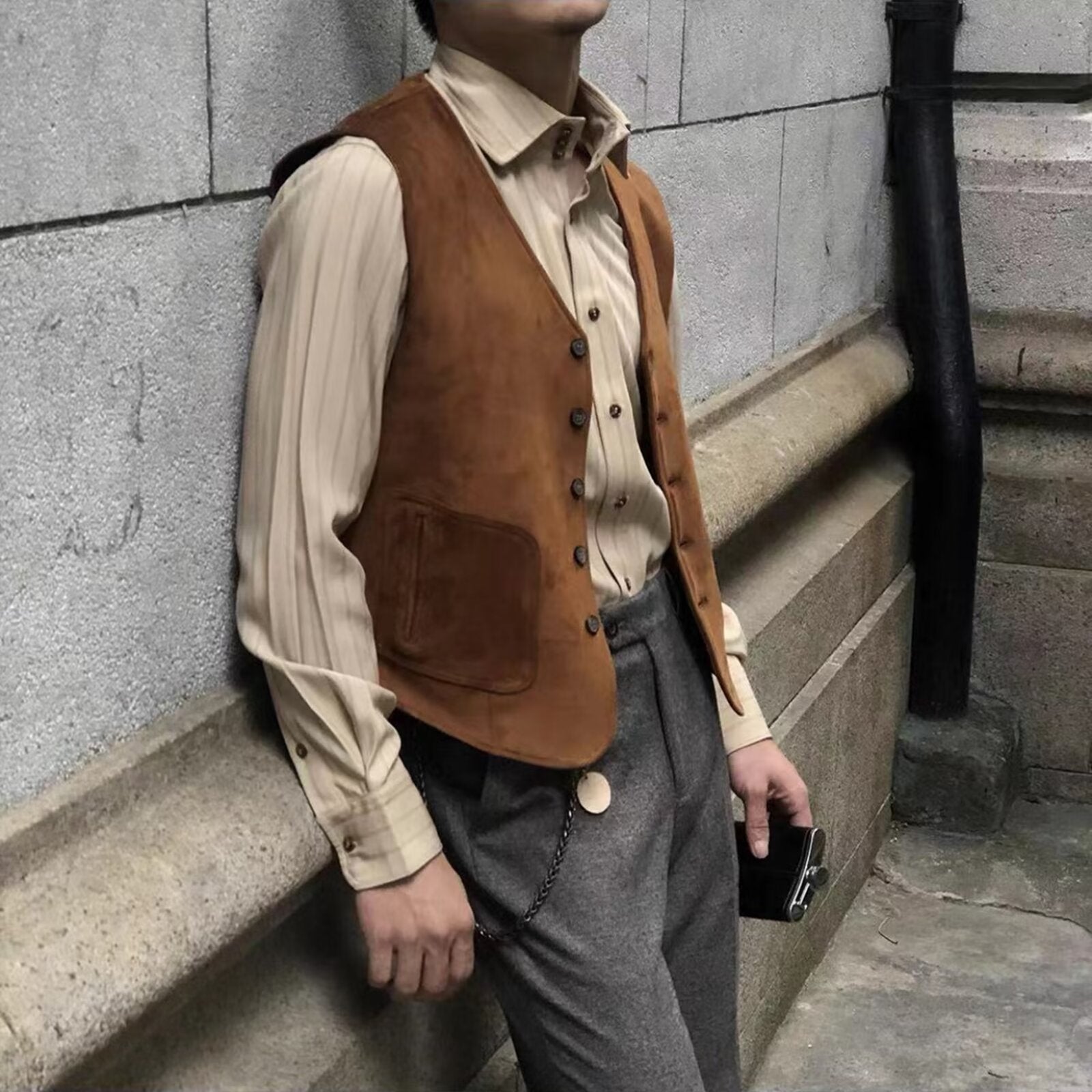 Men's khaki suede vest 