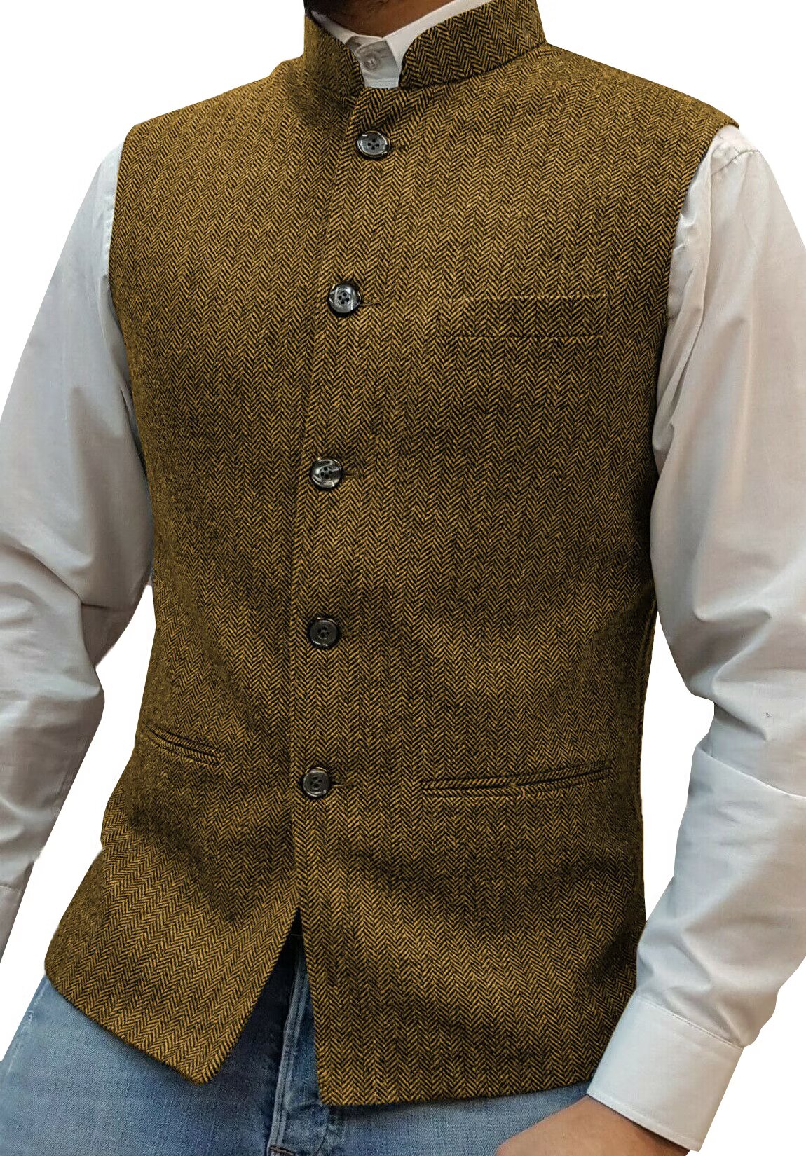 Men's khaki tweed vest 