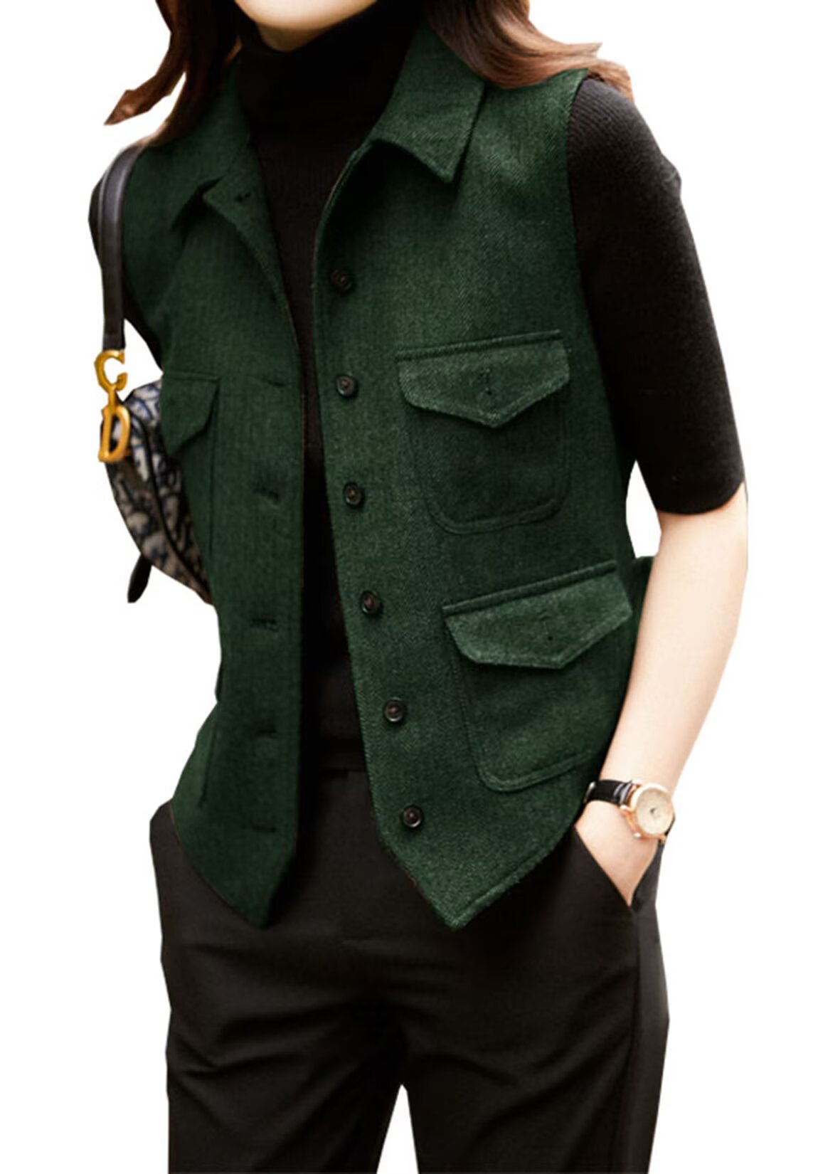 Women's green tweed vest 